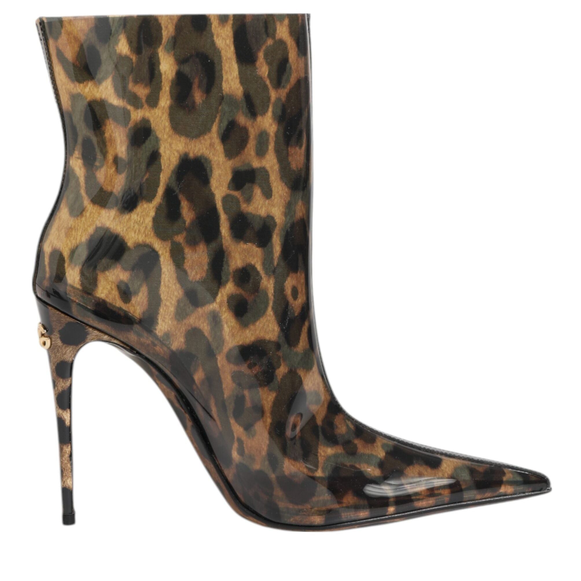 Dolce & Gabbana Leopard Print PVC Pointed Toe Boots Shoes