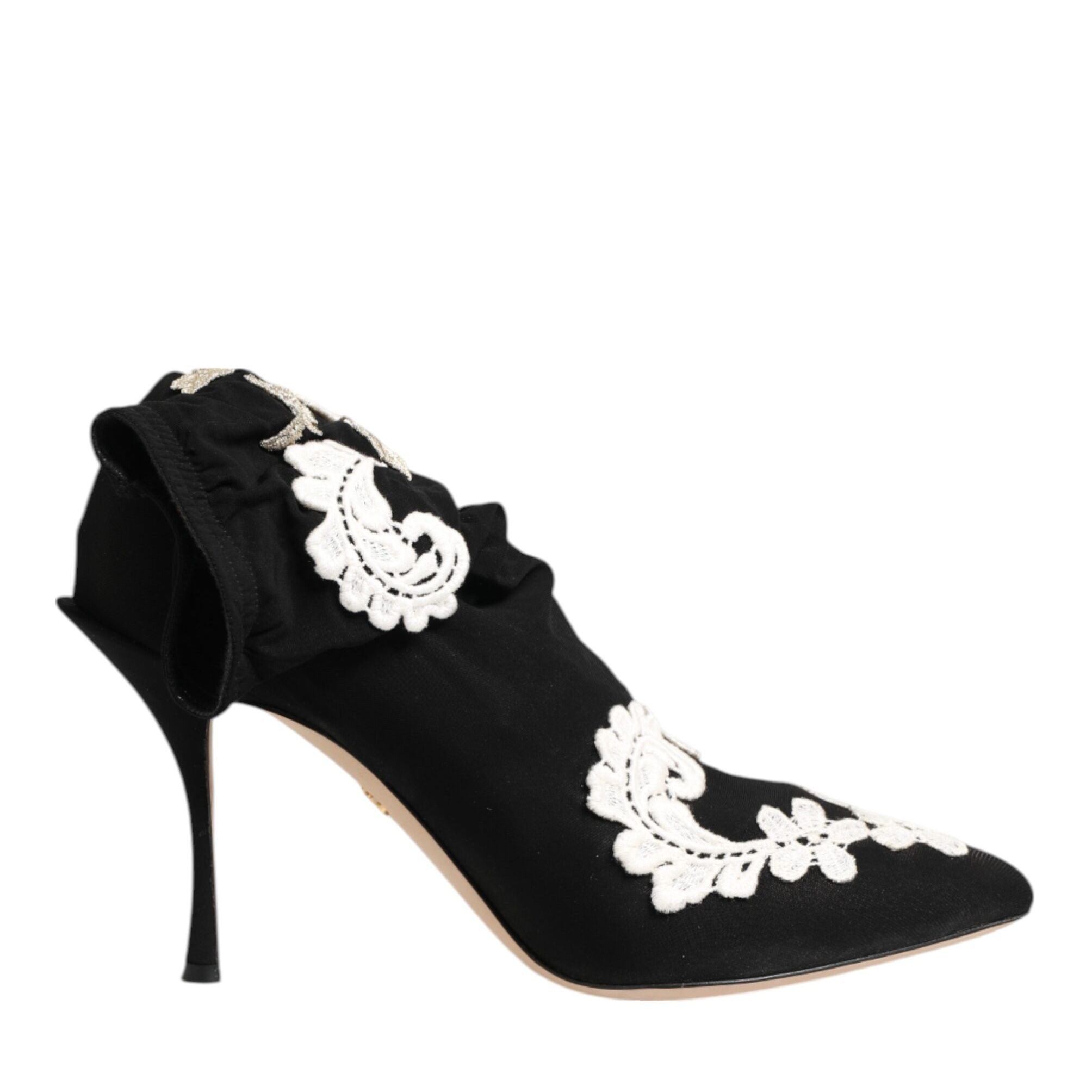 Dolce & Gabbana Black White Embroidered Jersey Stiletto Boots Shoes