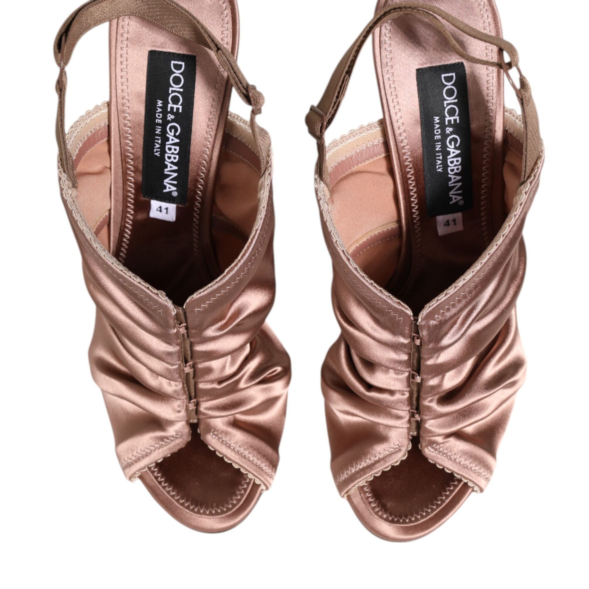 Dolce & Gabbana Bronze Satin Ruched Slingback Sandals Shoes