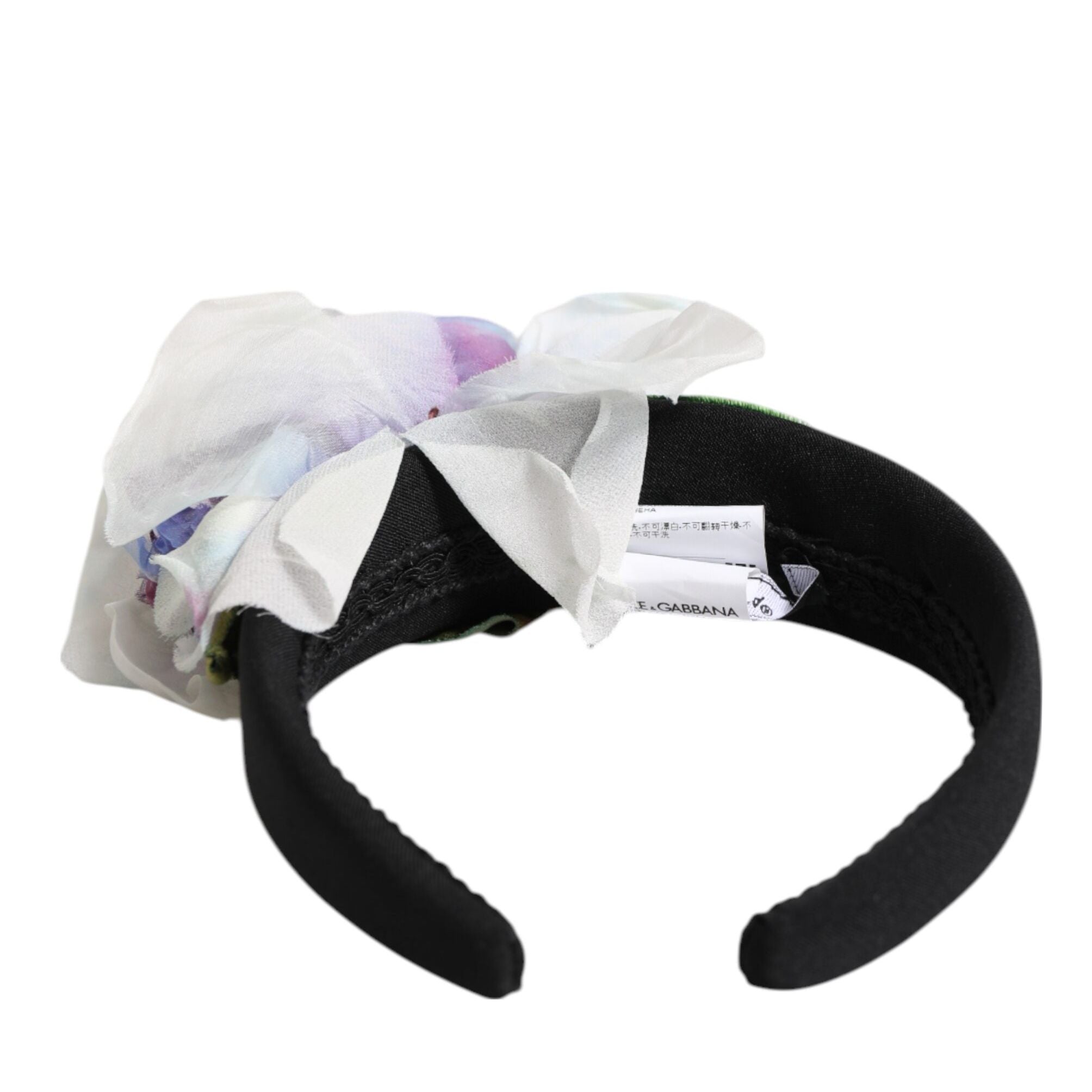 Dolce & Gabbana Black Green Silk Purple White Floral Appliqué Accessory Headband