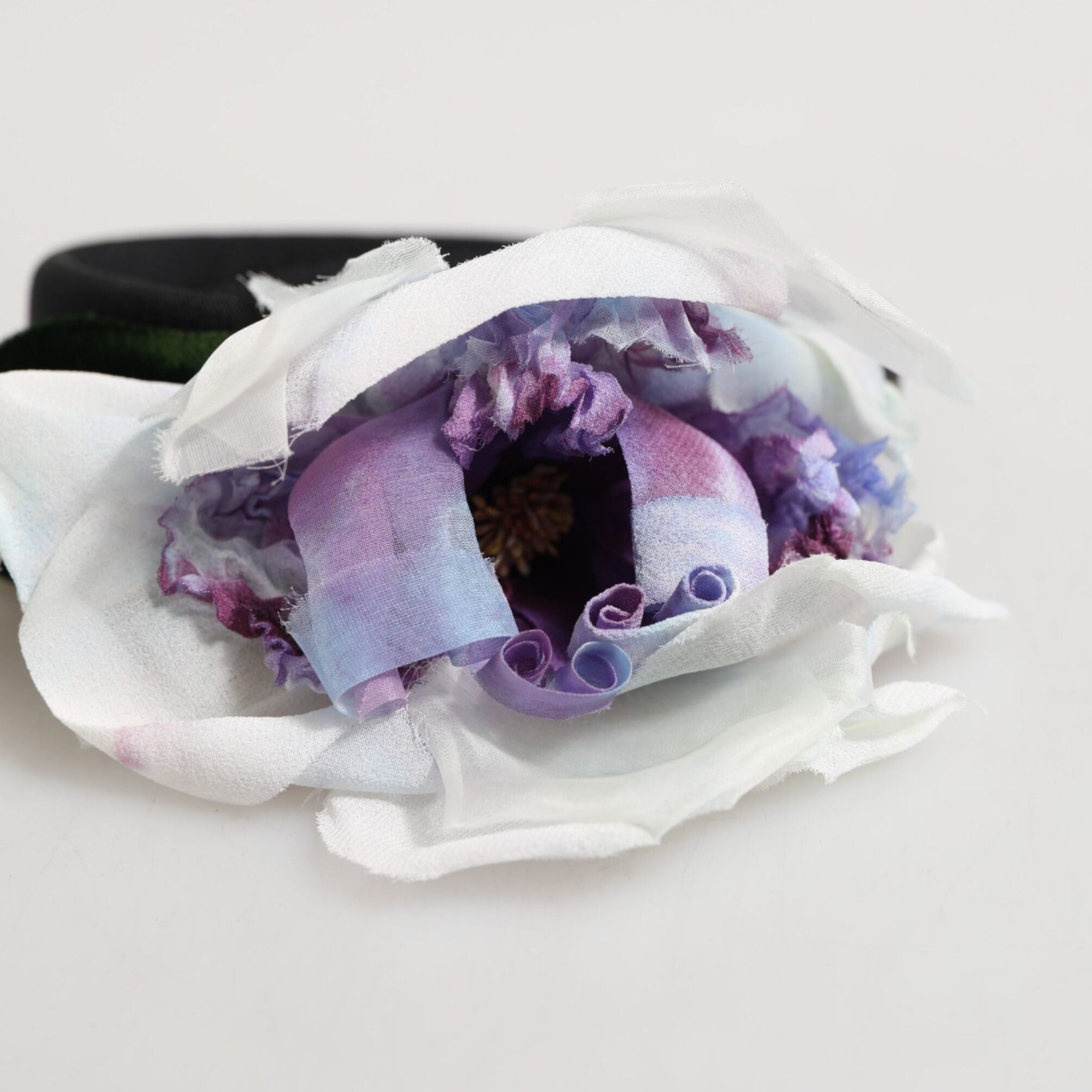 Dolce & Gabbana Black Green Silk Purple White Floral Appliqué Accessory Headband