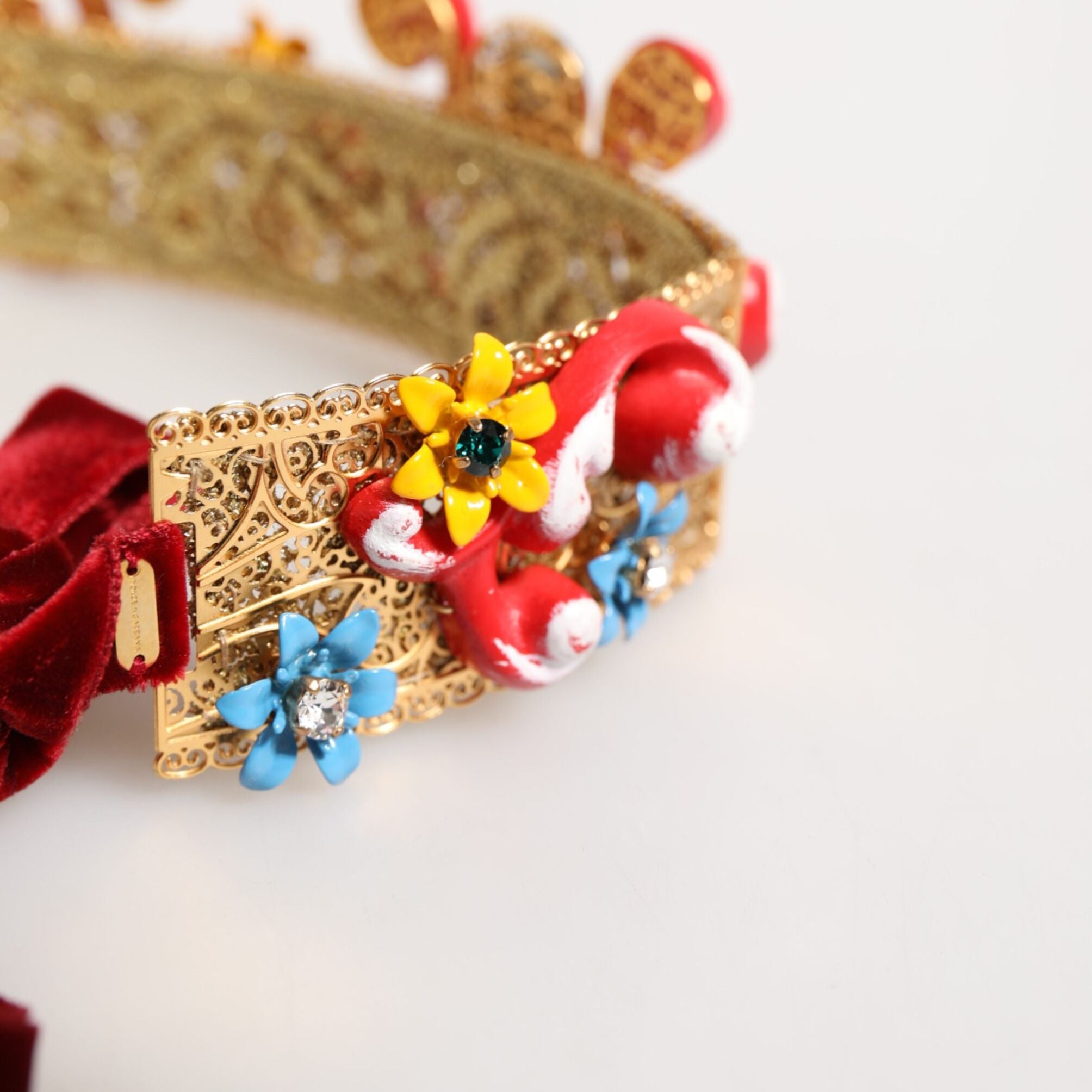 Dolce & Gabbana Red Carretto Multicolor Crystal Gold Tiara Crow Headband