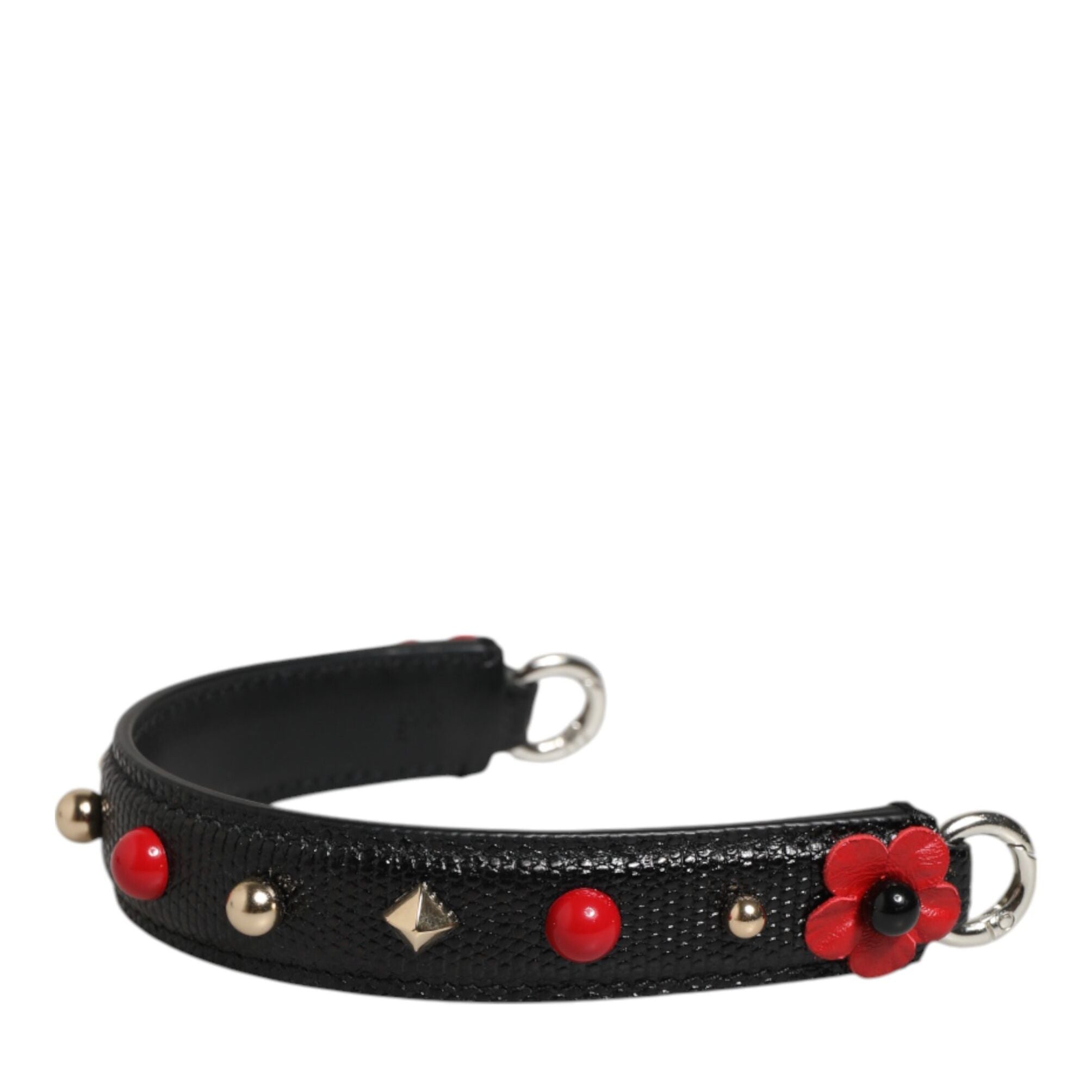 Dolce & Gabbana Black Embellished Leather Bag Handle Women Shoulder Strap