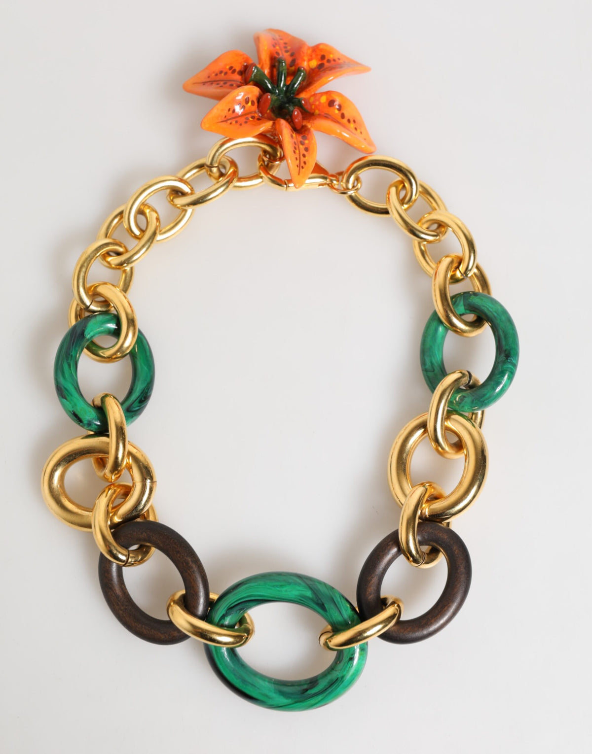 Dolce & Gabbana Multicolor Gold Brass Tiger Lily Floral Chai Necklace