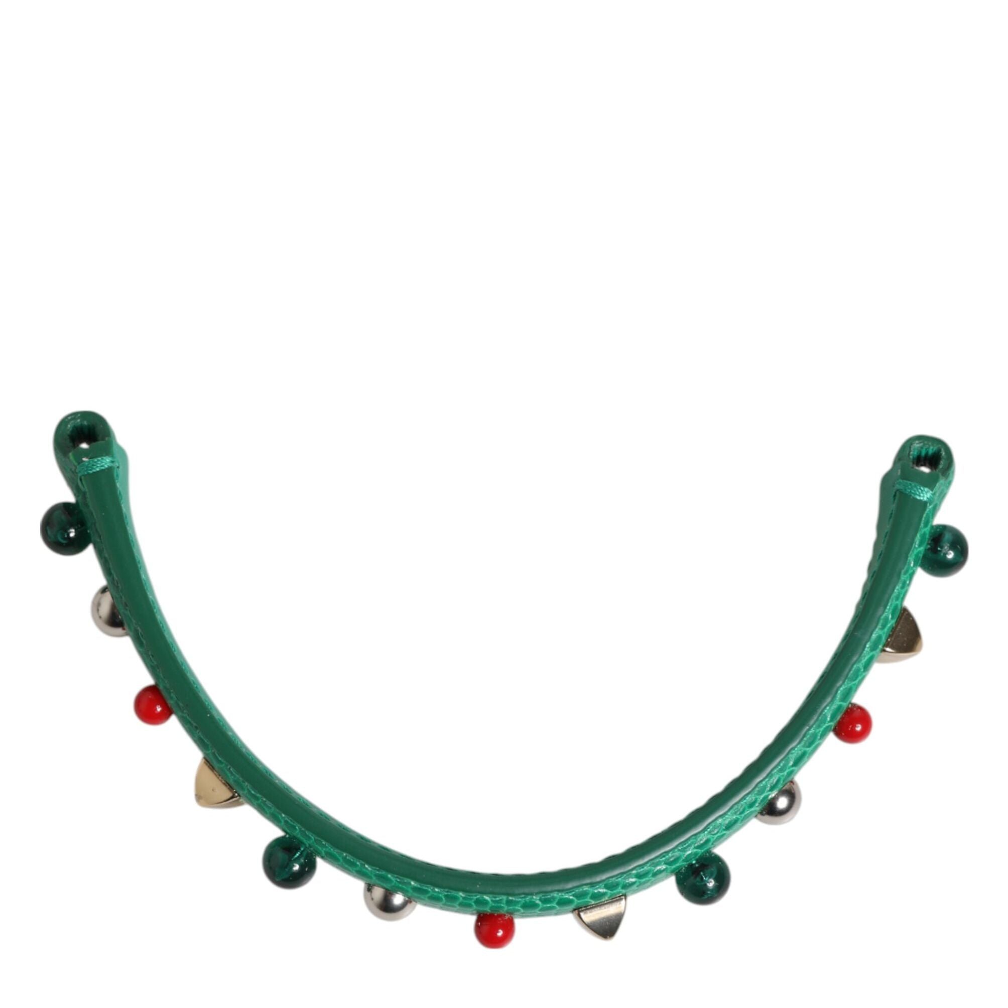 Dolce & Gabbana Green Embellished Leather Bag Handle Women Shoulder Strap