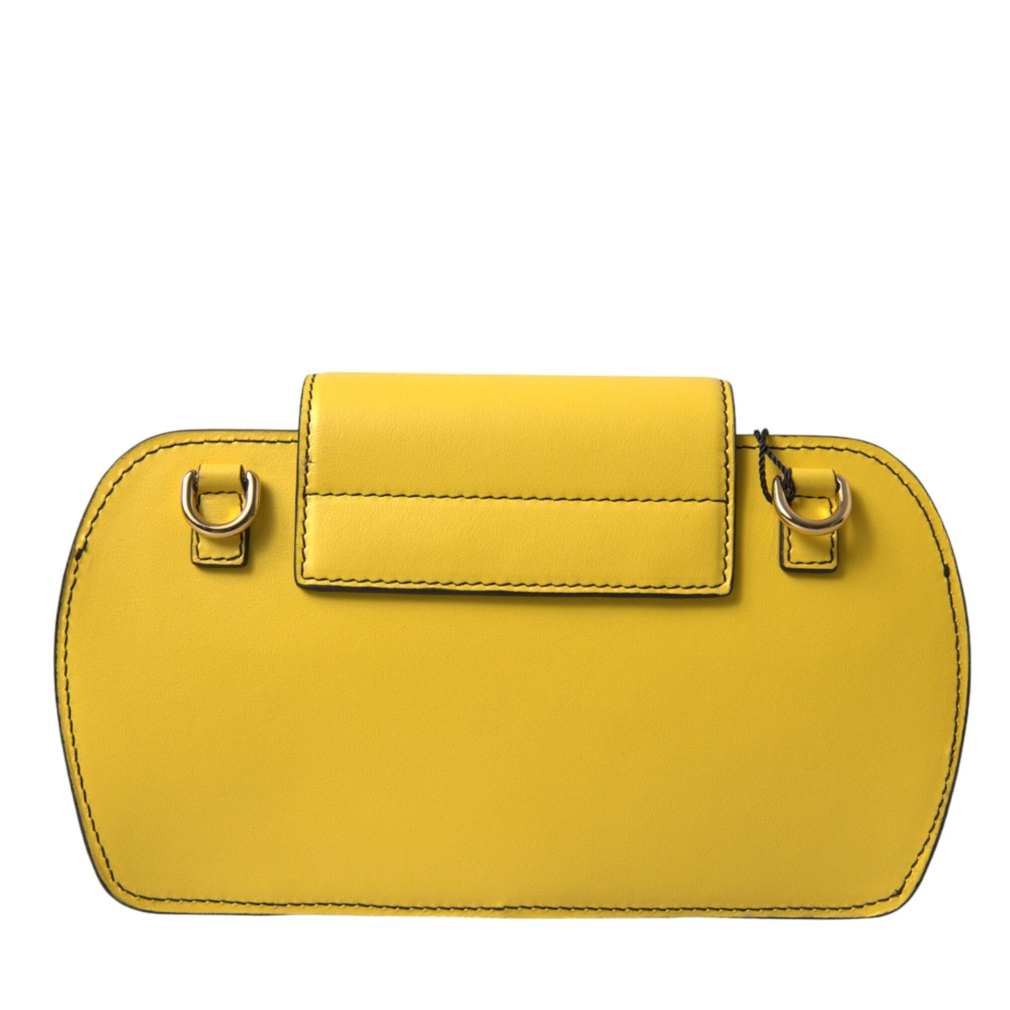 Dolce & Gabbana Yellow Smooth Leather DG Logo Clutch Crossbody Case Bag