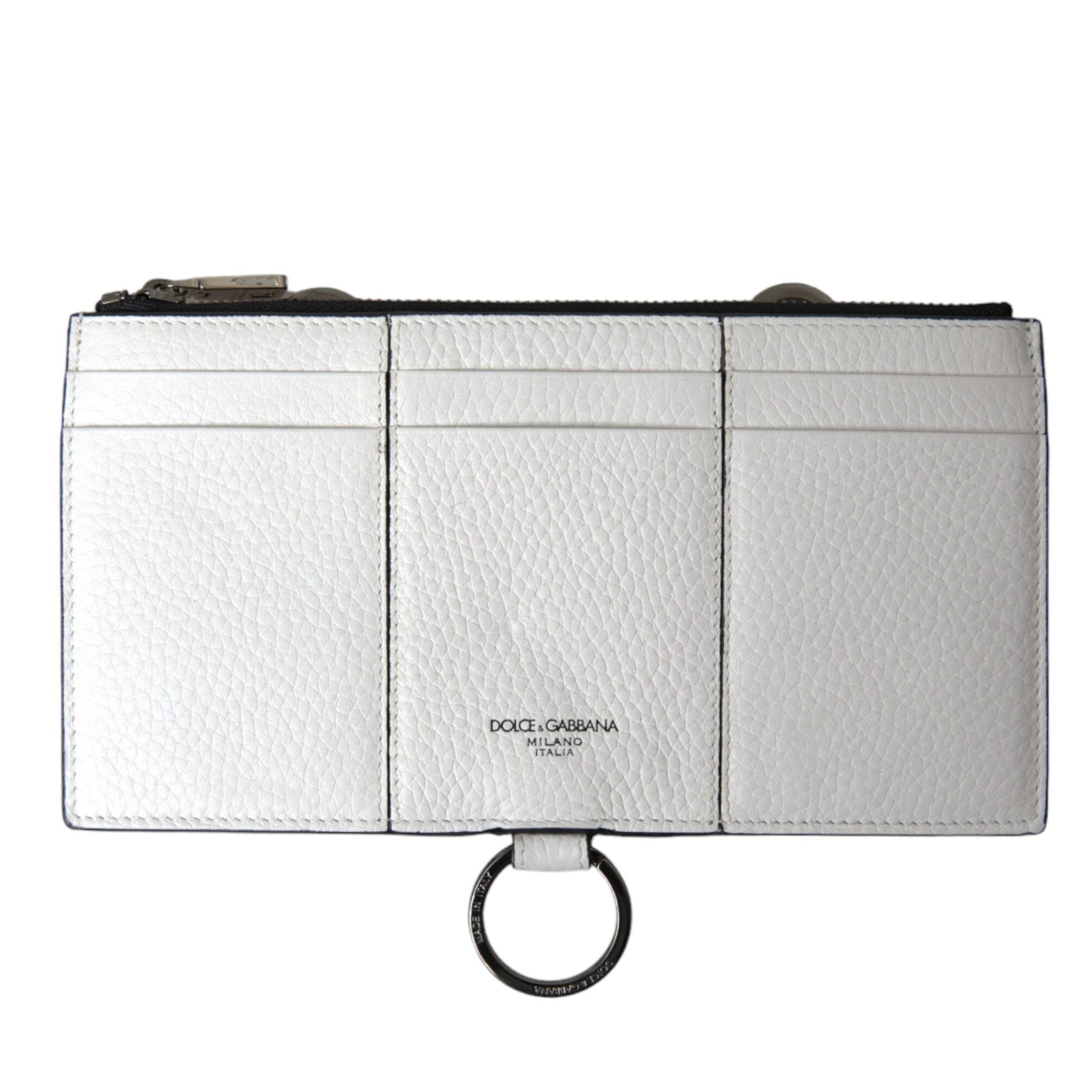 Dolce & Gabbana White Calfskin Leather Large Crossbody Card Holder Wallet