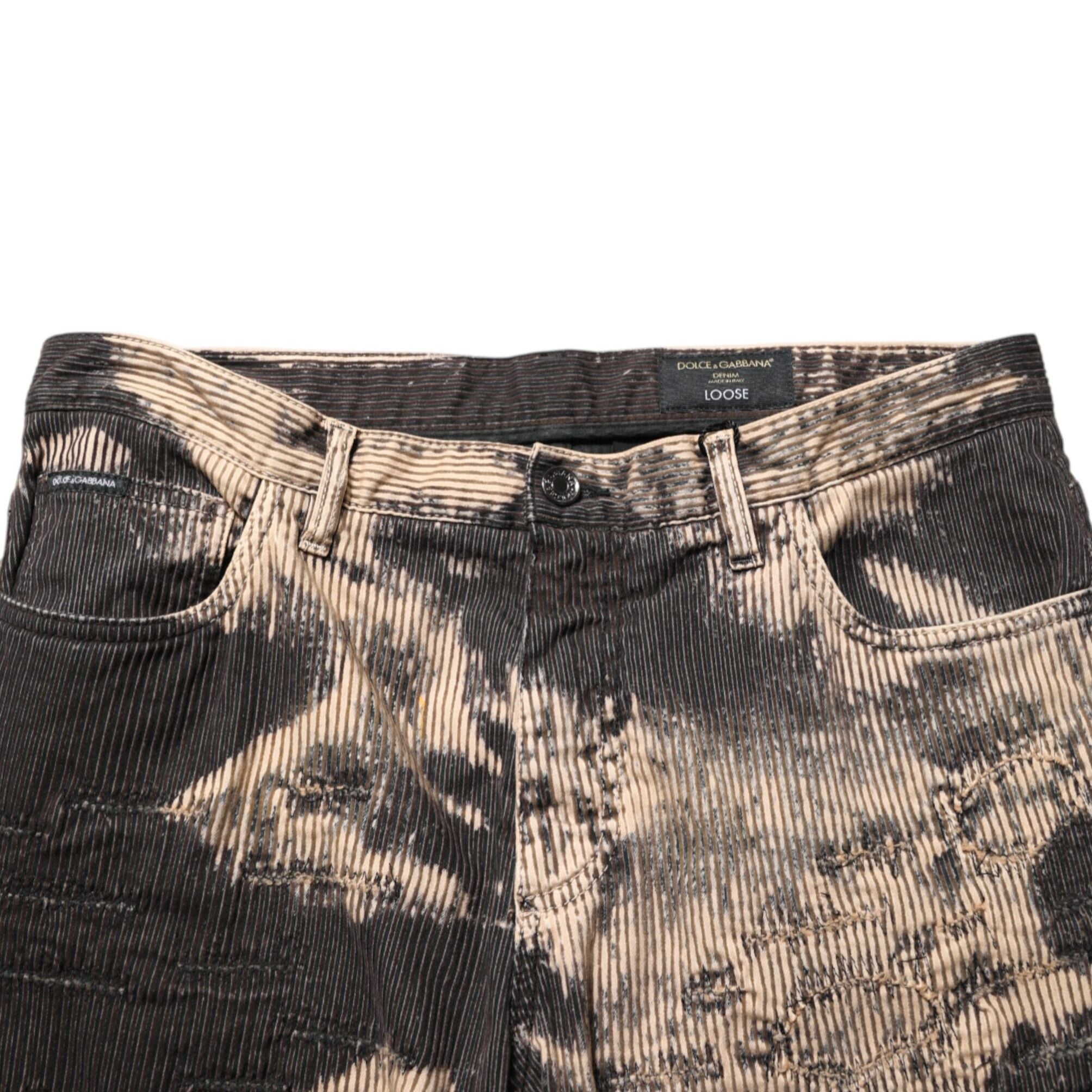 Dolce & Gabbana Beige Black Corduroy Tie-Dye Cotton Blend Pants