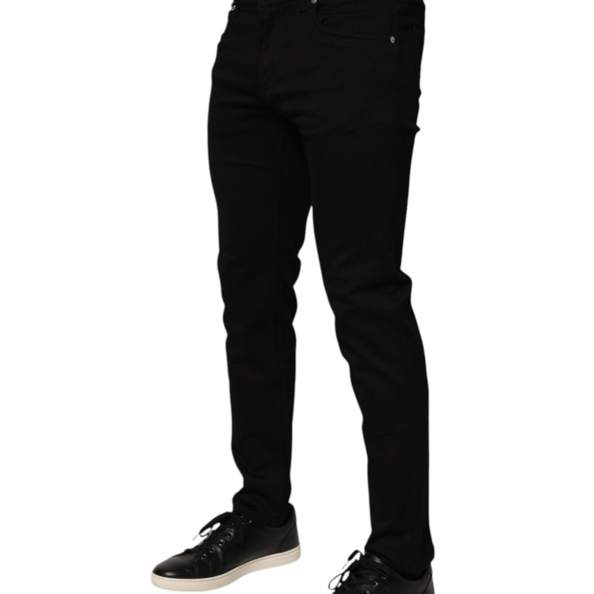 Dolce & Gabbana Black Cotton Blend Skinny Men Trouser Pants