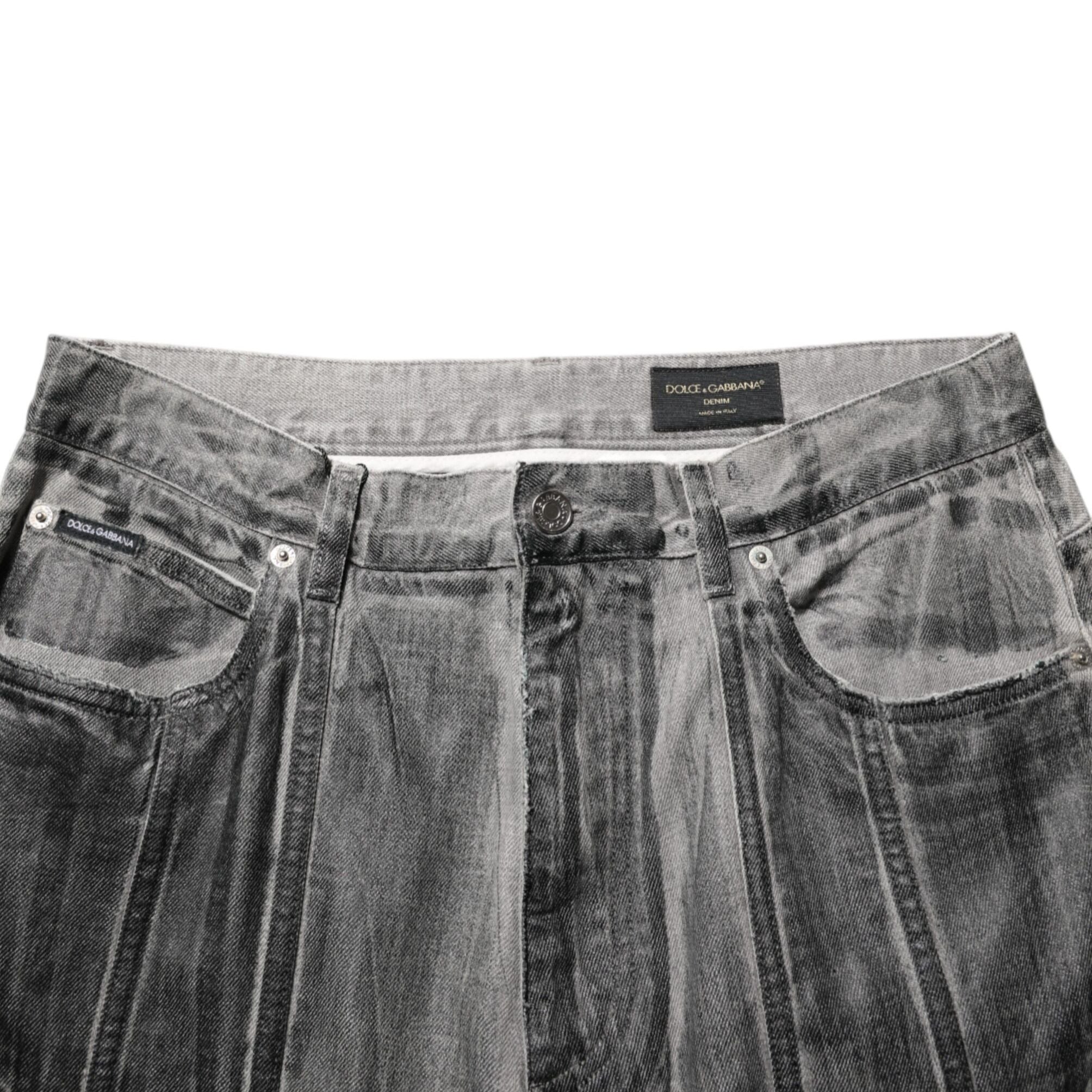 Dolce & Gabbana Black Grey Graphic Print Denim Pants Jeans
