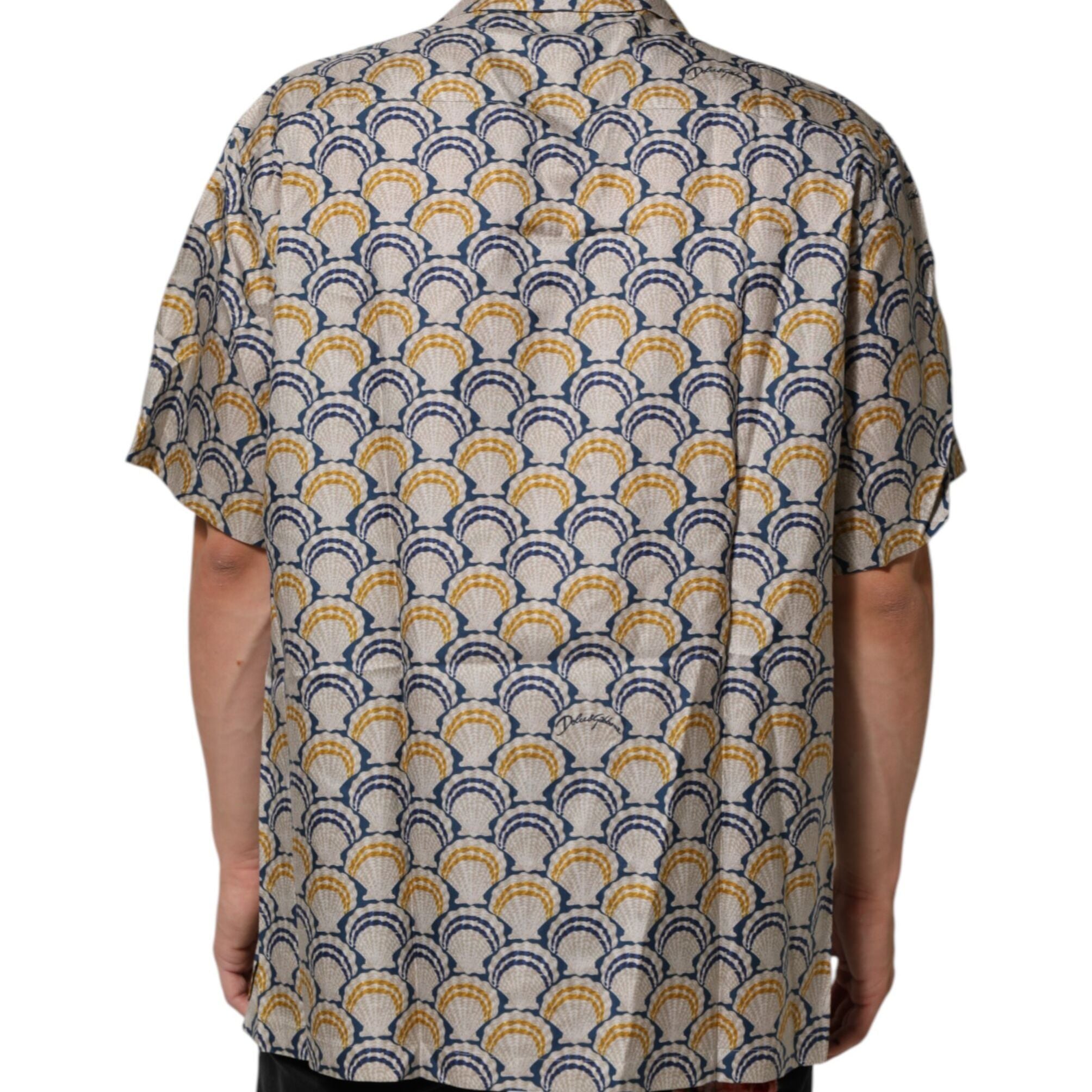 Dolce & Gabbana Cream Cotton Silk Hawaii Scallop Shell Print Shirt