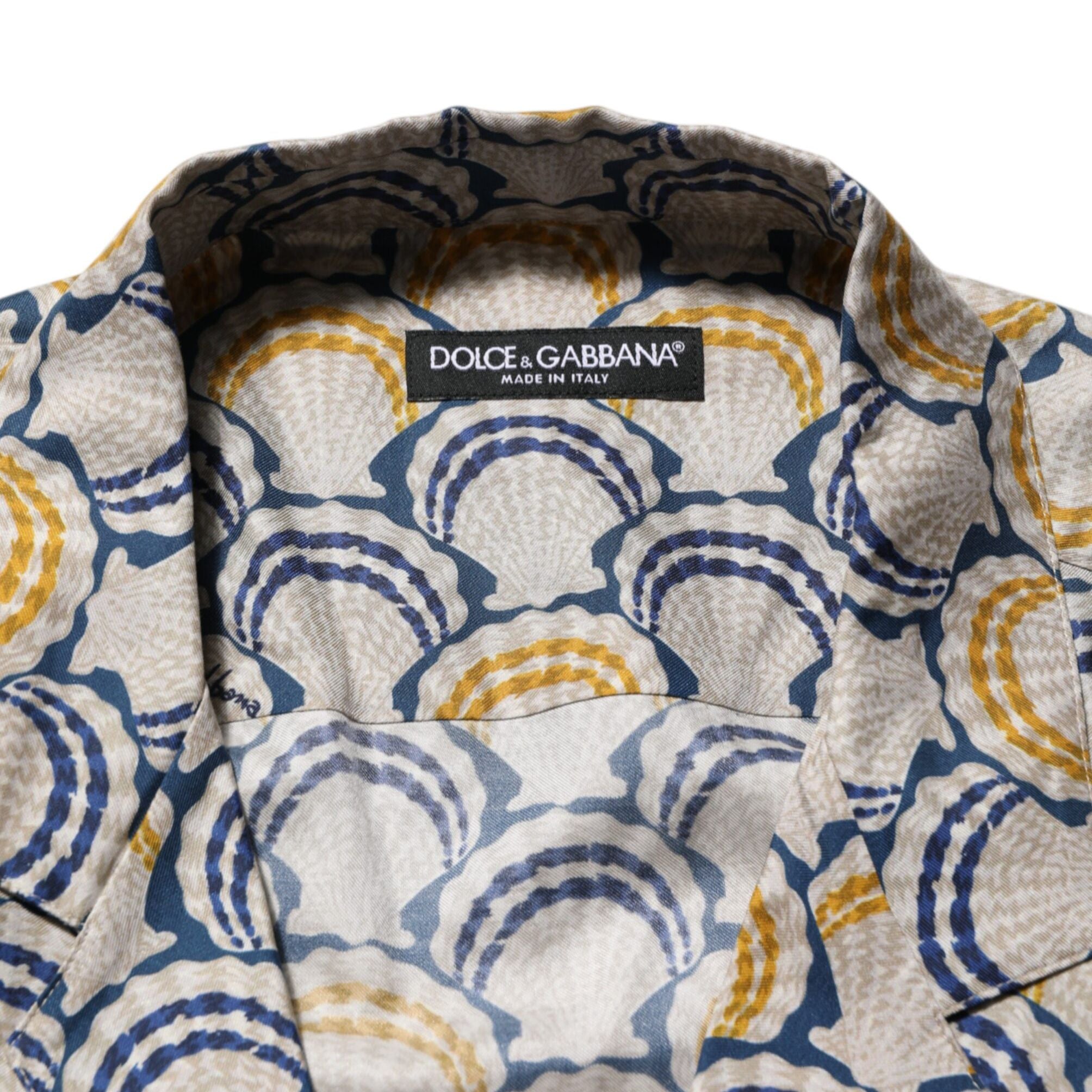 Dolce & Gabbana Cream Cotton Silk Hawaii Scallop Shell Print Shirt