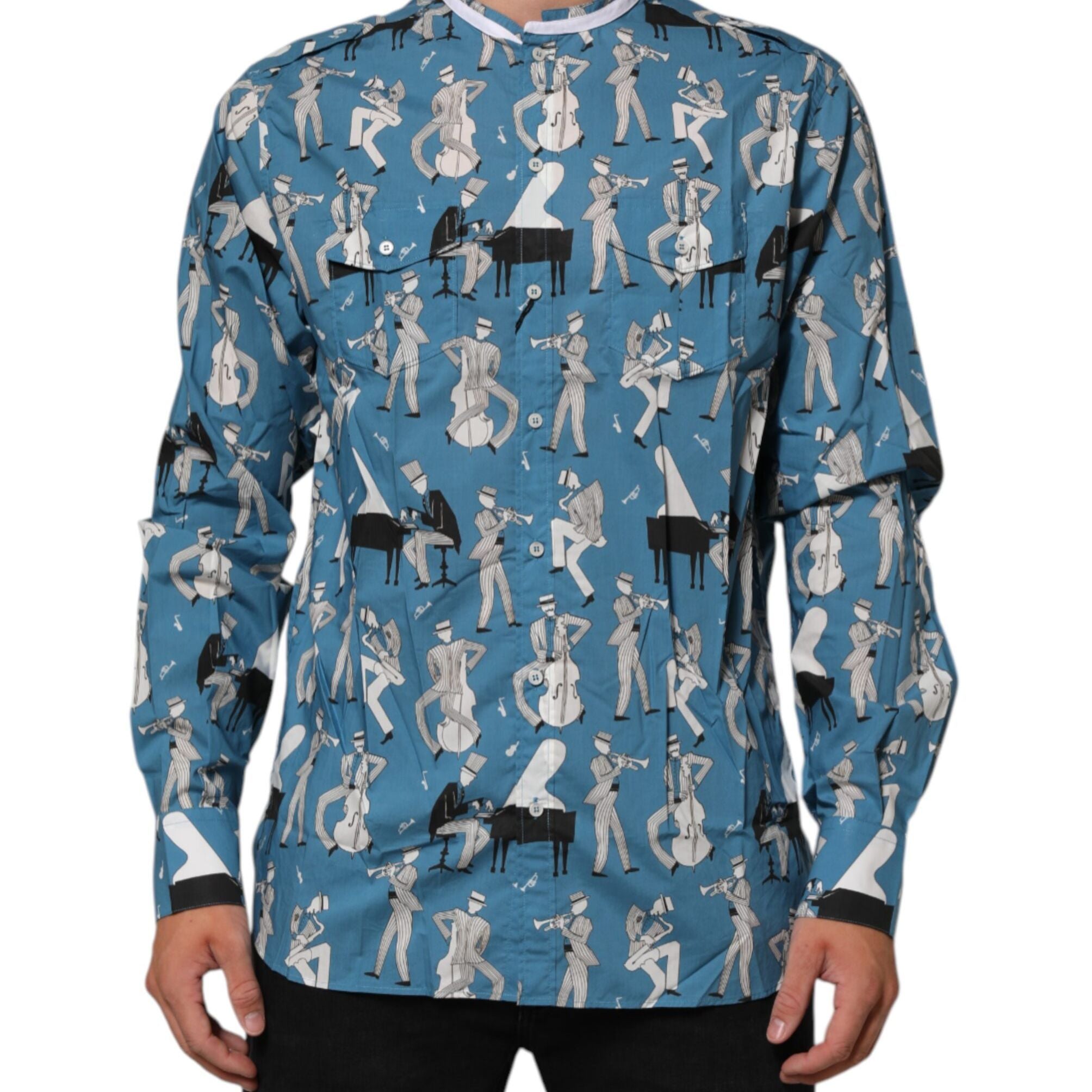 Dolce & Gabbana Blue Jazz Printed Cotton Button Front Shirt