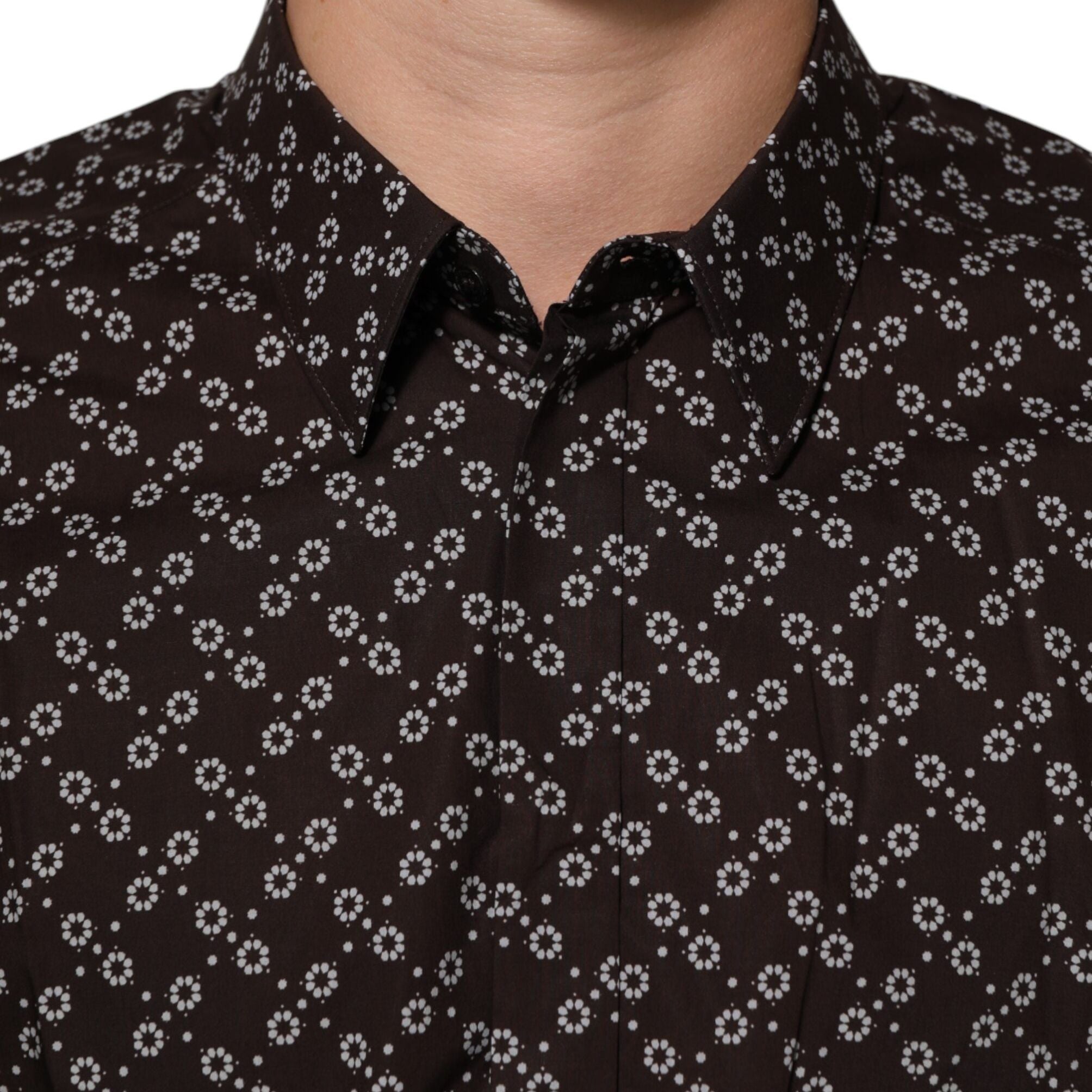 Dolce & Gabbana BrownFloral Collared GOLD Formal Dress Shirt