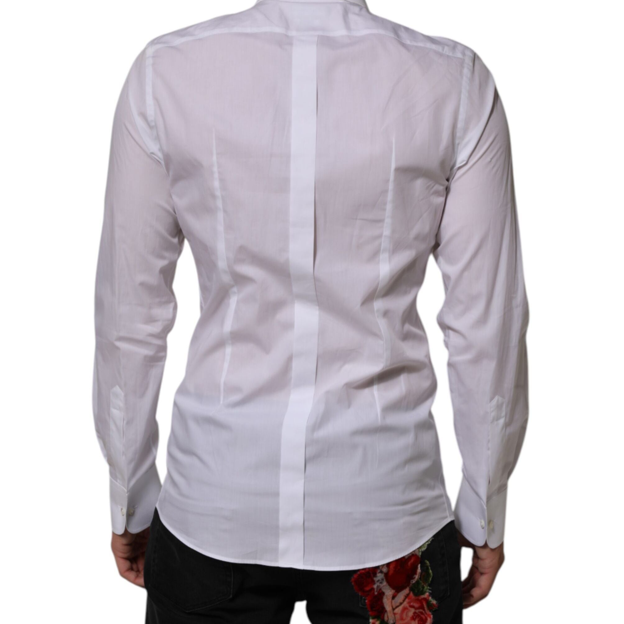Dolce & Gabbana White Cotton DG Logo Pearl GOLD Formal Shirt