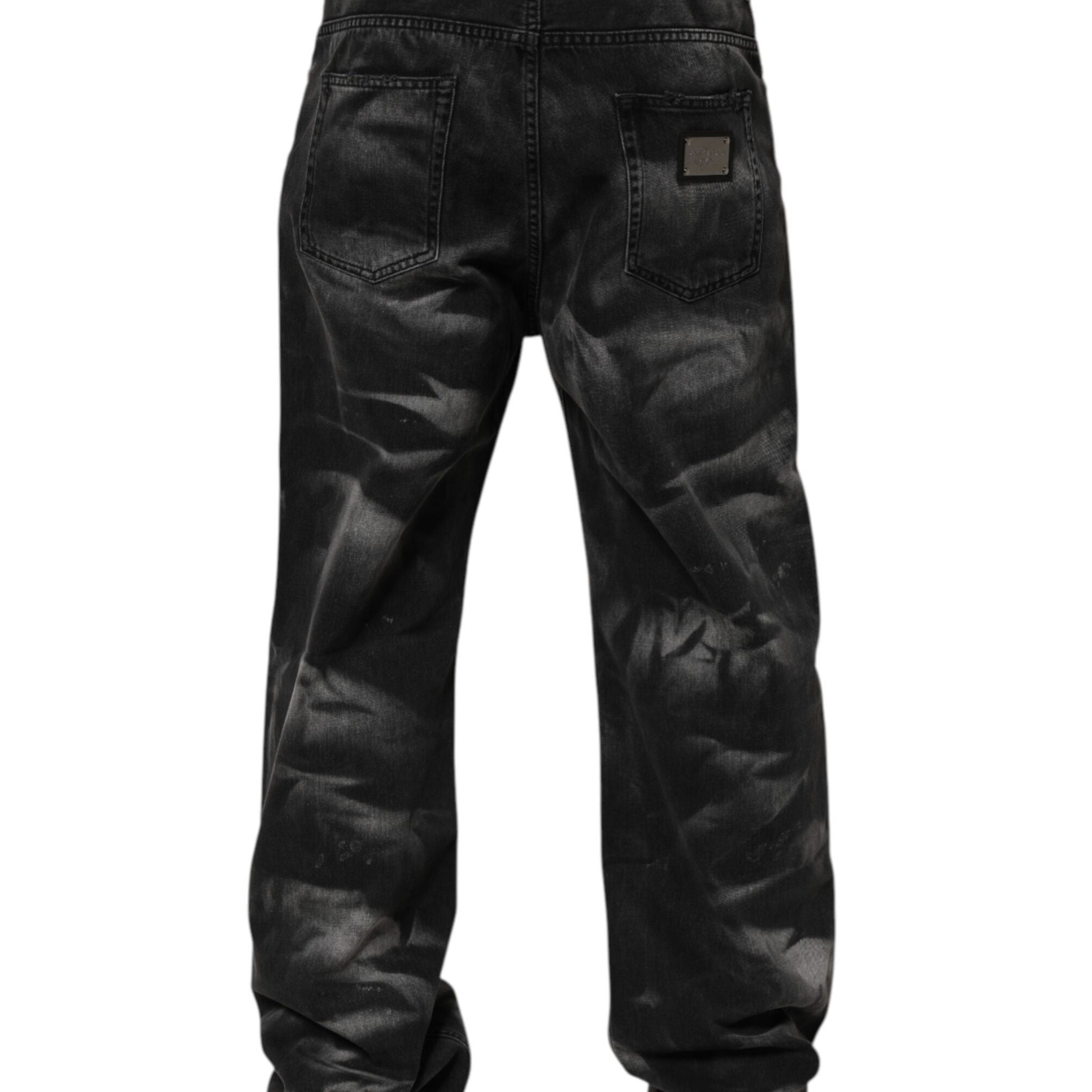 Dolce & Gabbana Black Marbled Effect Straight Men Denim Jeans
