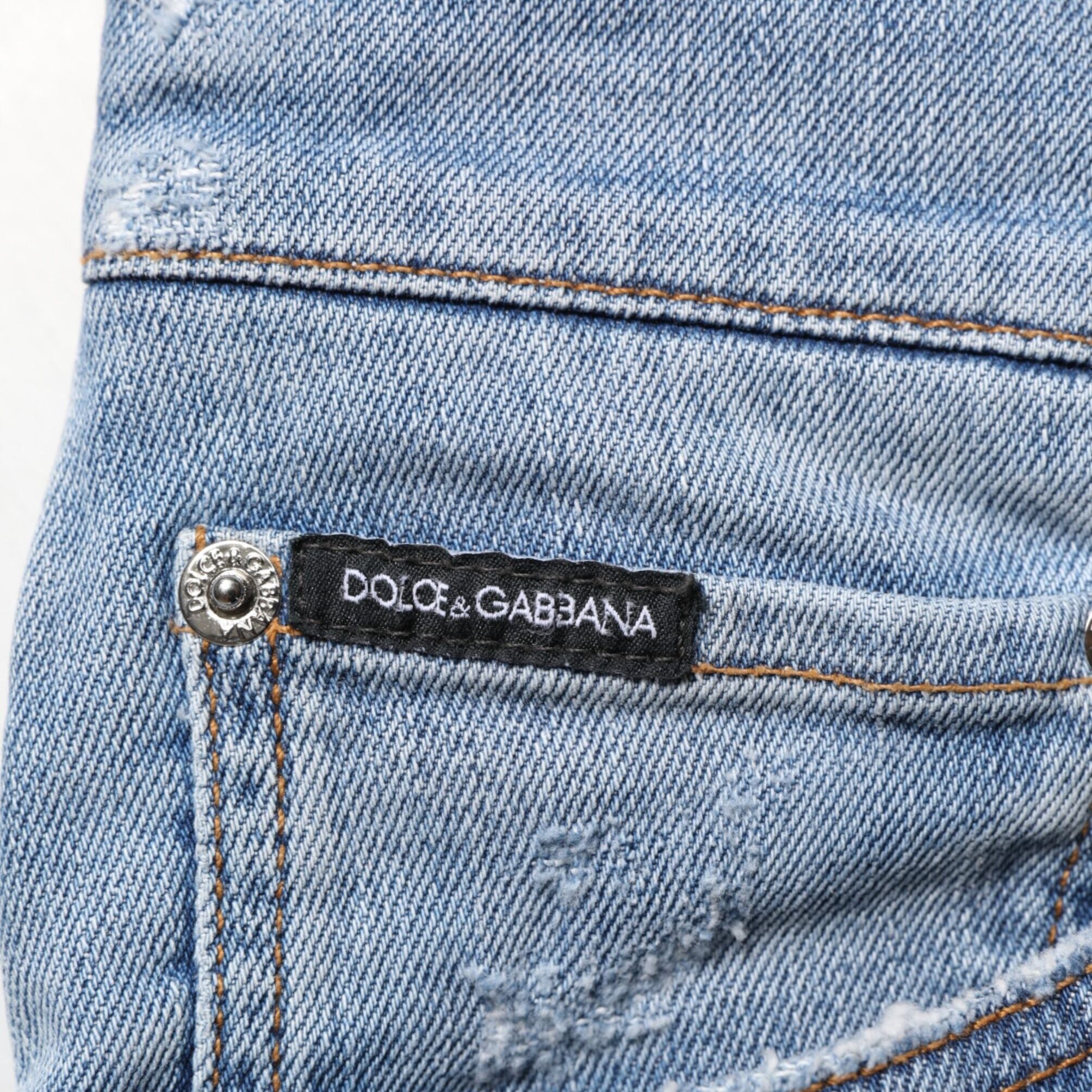 Dolce & Gabbana Blue Tattered Slim Fit Cotton Denim Jeans