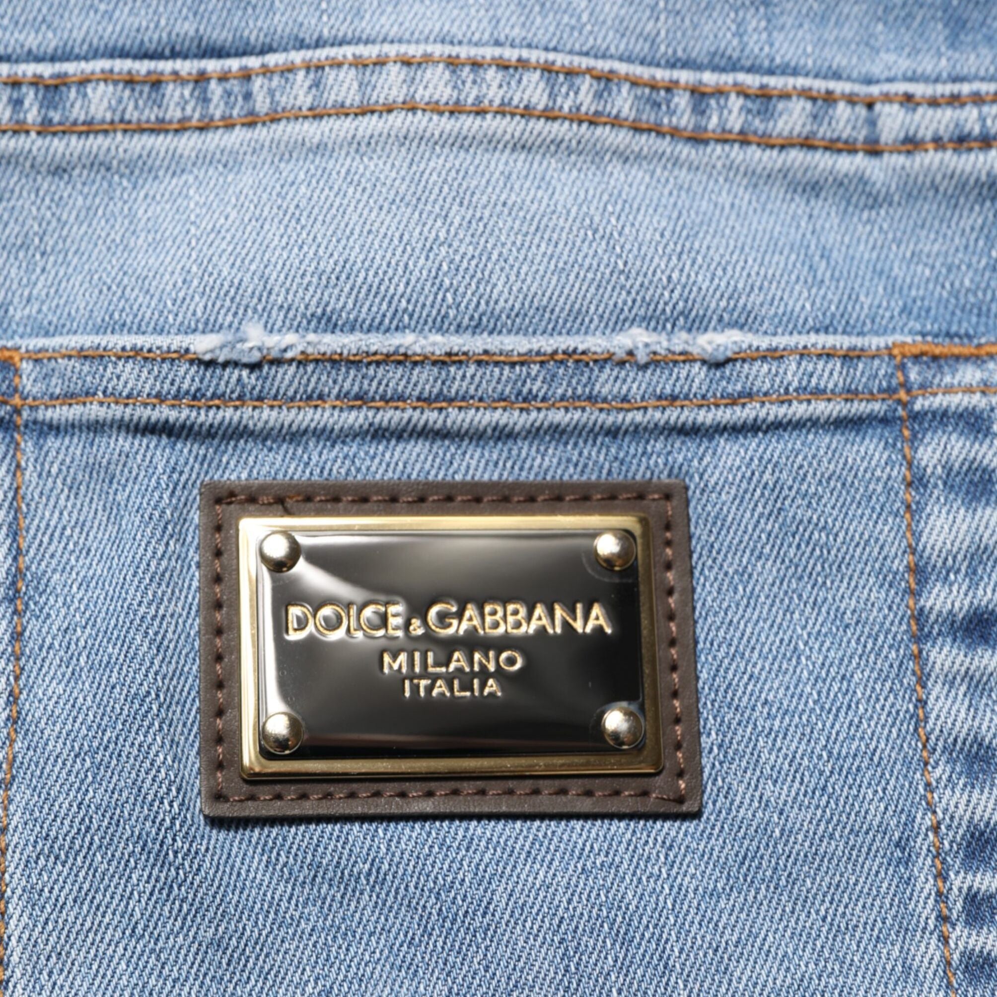 Dolce & Gabbana Blue Tattered Slim Fit Cotton Denim Jeans