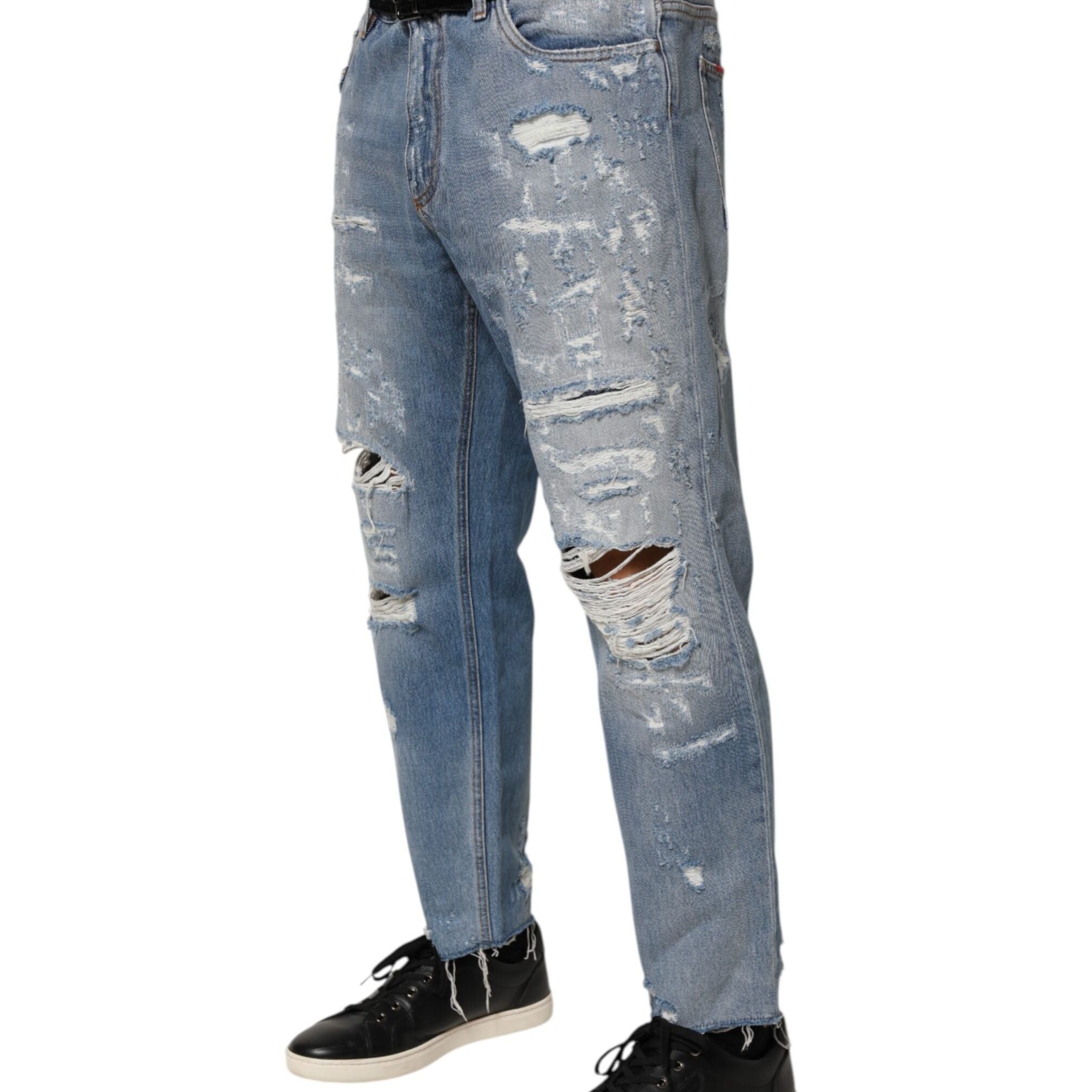 Dolce & Gabbana Blue Distressed Ripped Denim Trouser Jeans
