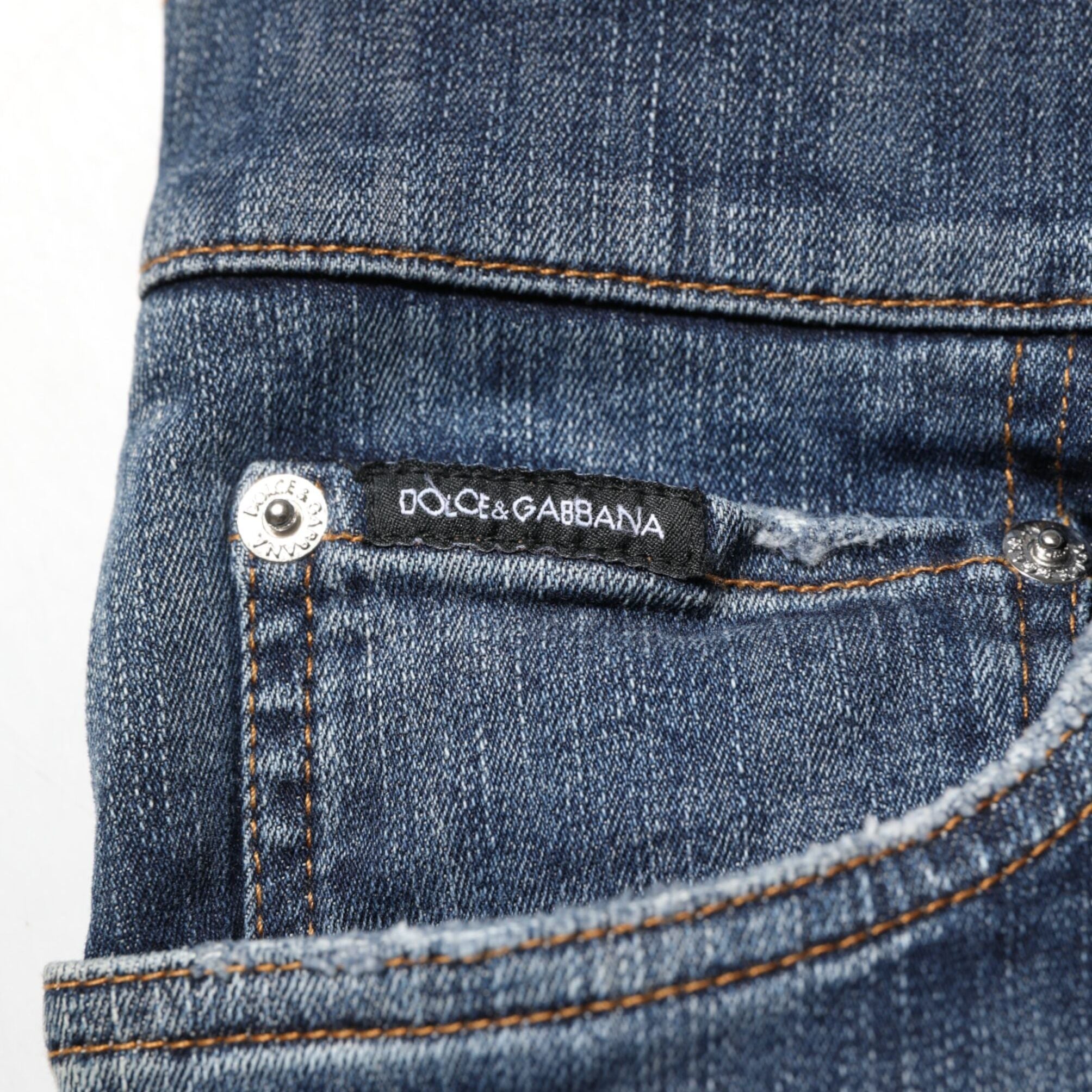 Dolce & Gabbana Dark Blue Washed Running Ripped Denim Jeans