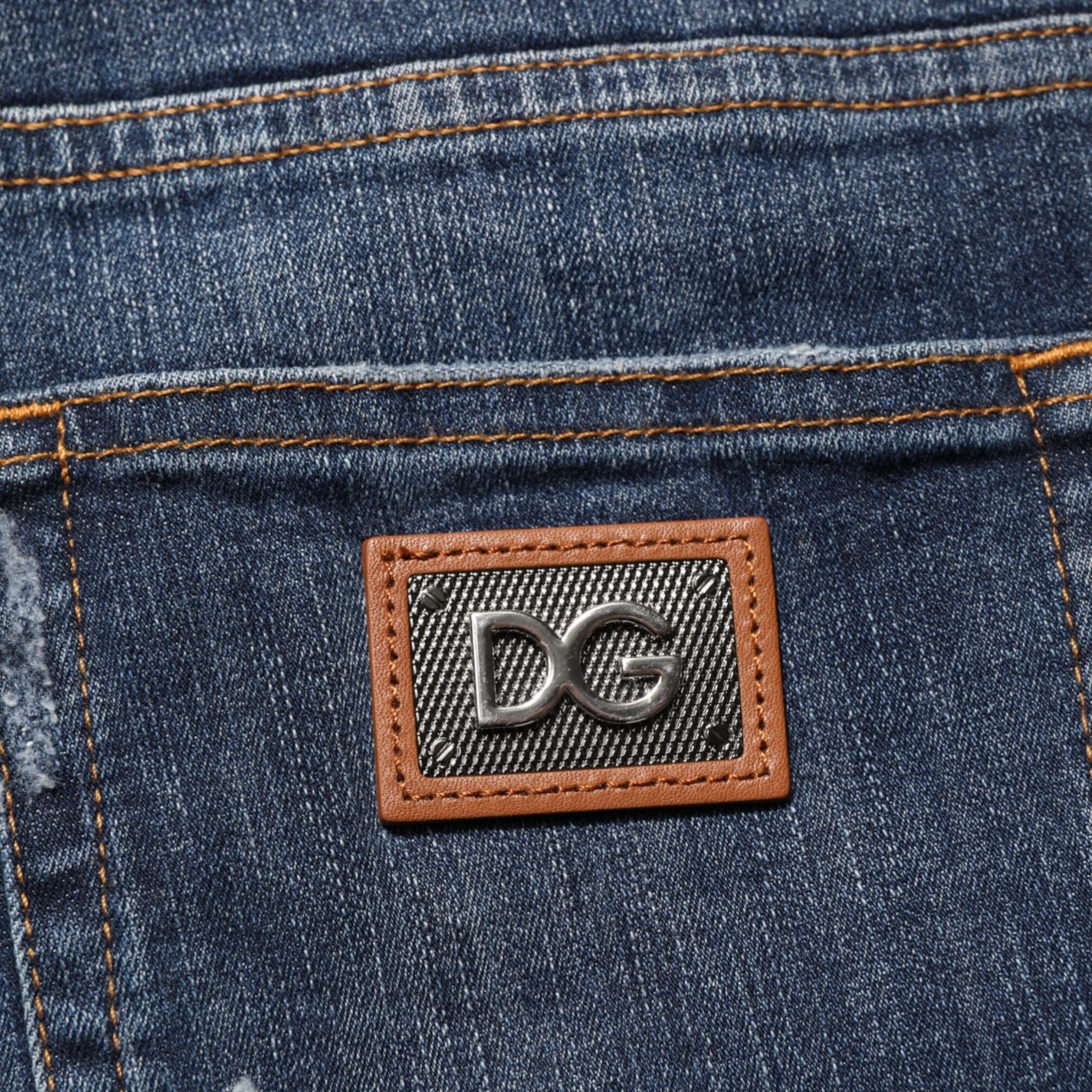 Dolce & Gabbana Dark Blue Washed Running Ripped Denim Jeans