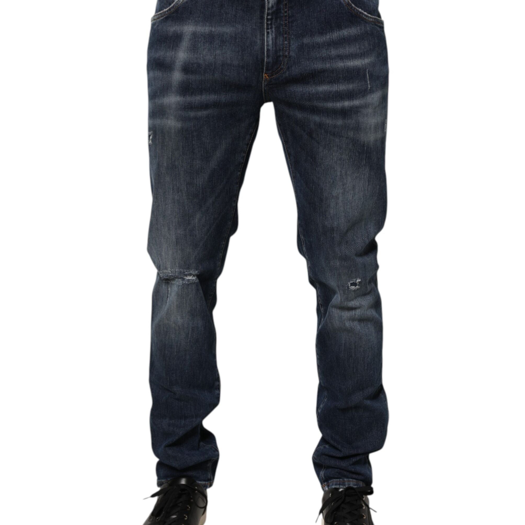 Dolce & Gabbana Dark Blue Washed Running Ripped Denim Jeans