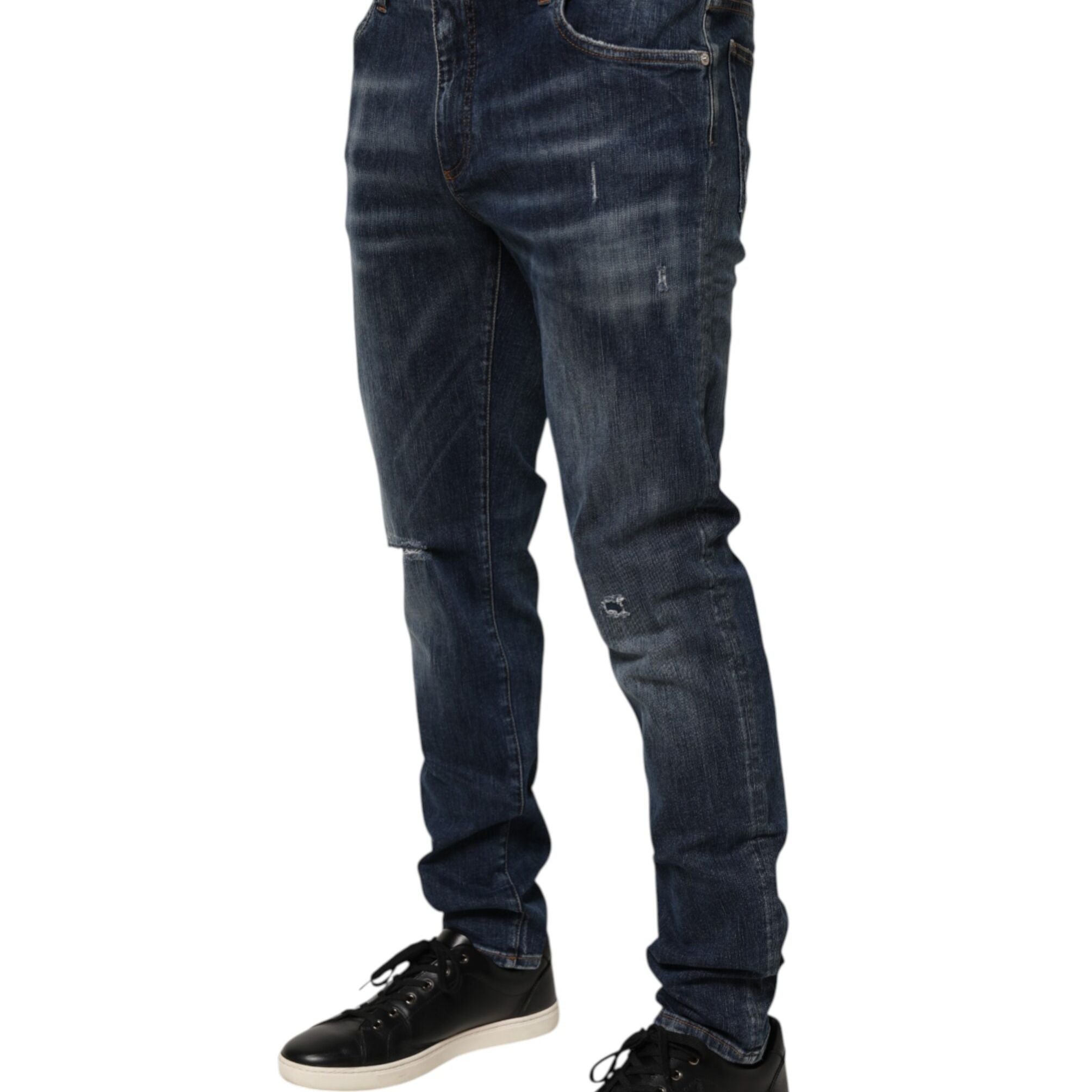 Dolce & Gabbana Dark Blue Washed Running Ripped Denim Jeans