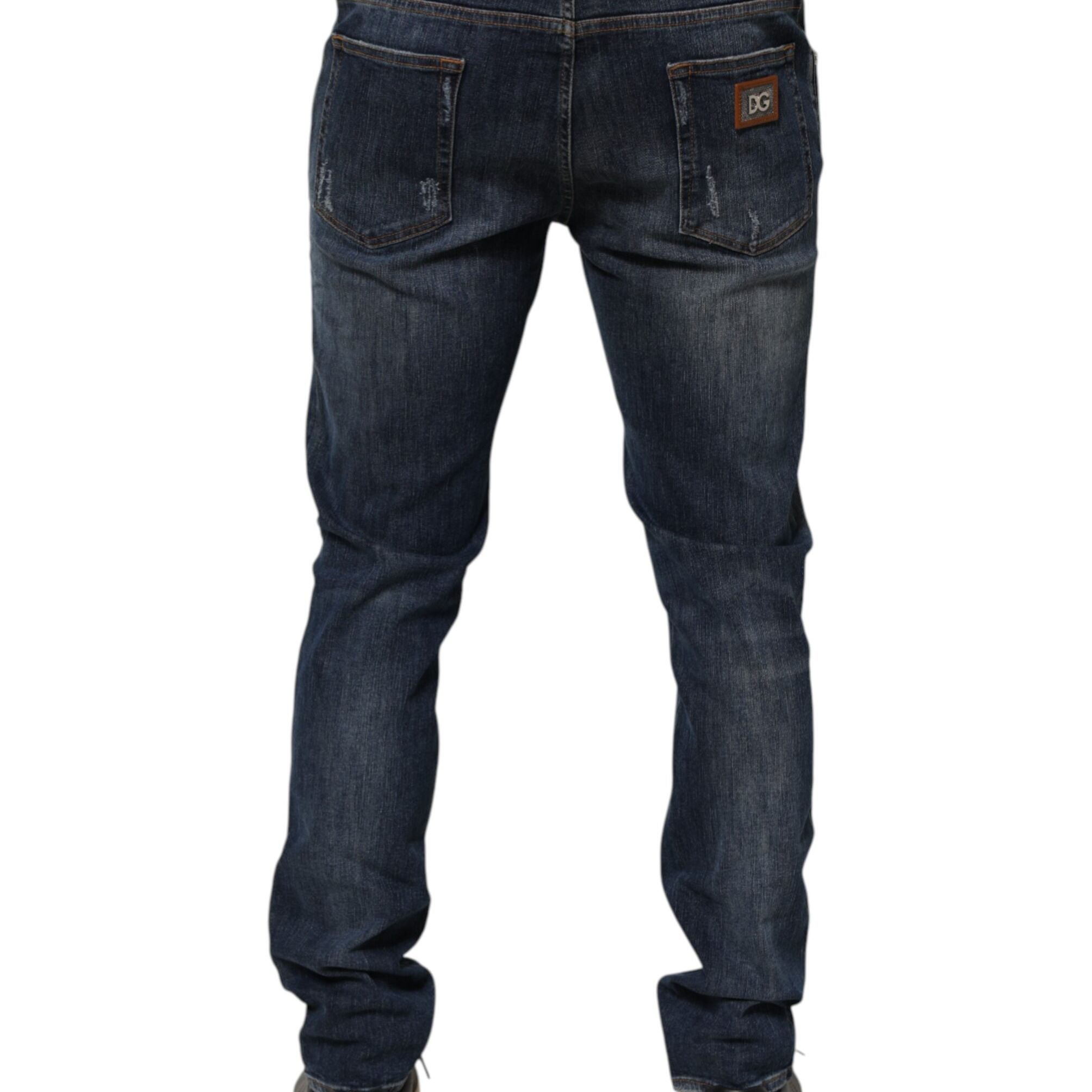 Dolce & Gabbana Dark Blue Washed Running Ripped Denim Jeans