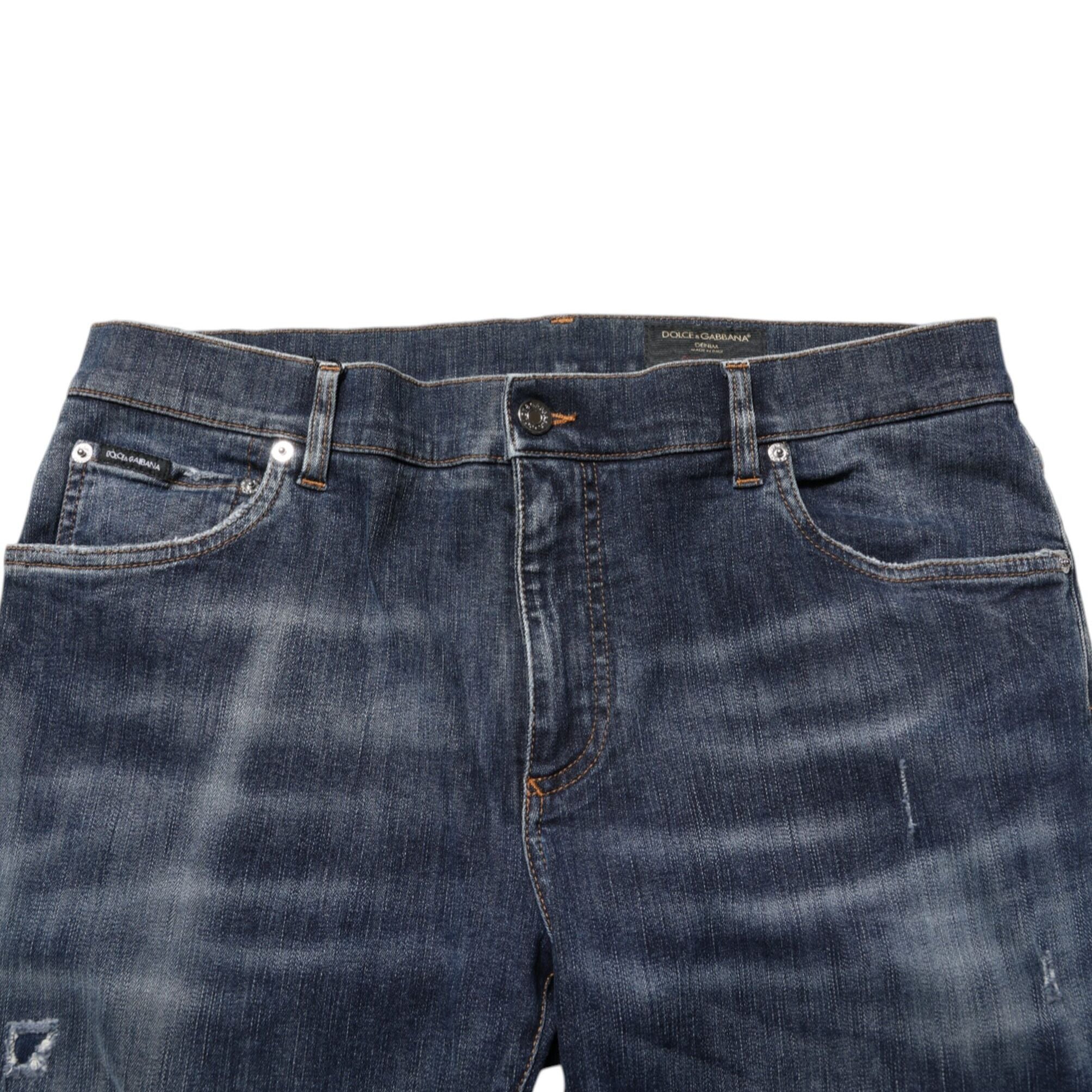 Dolce & Gabbana Dark Blue Washed Running Ripped Denim Jeans