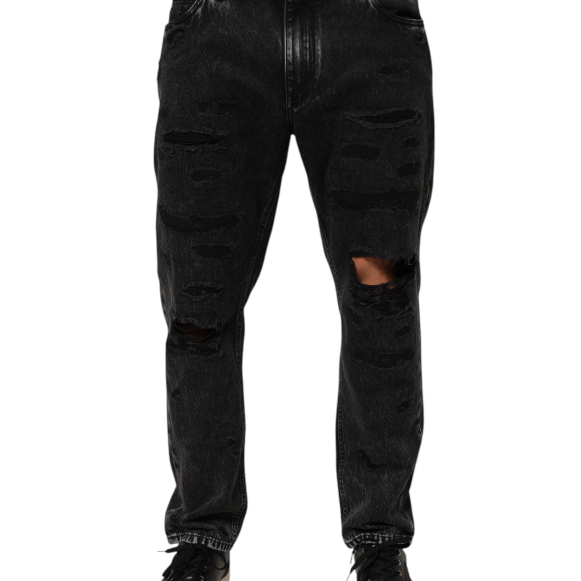 Dolce & Gabbana Black Washed Ripped Loose Cotton Denim Jeans
