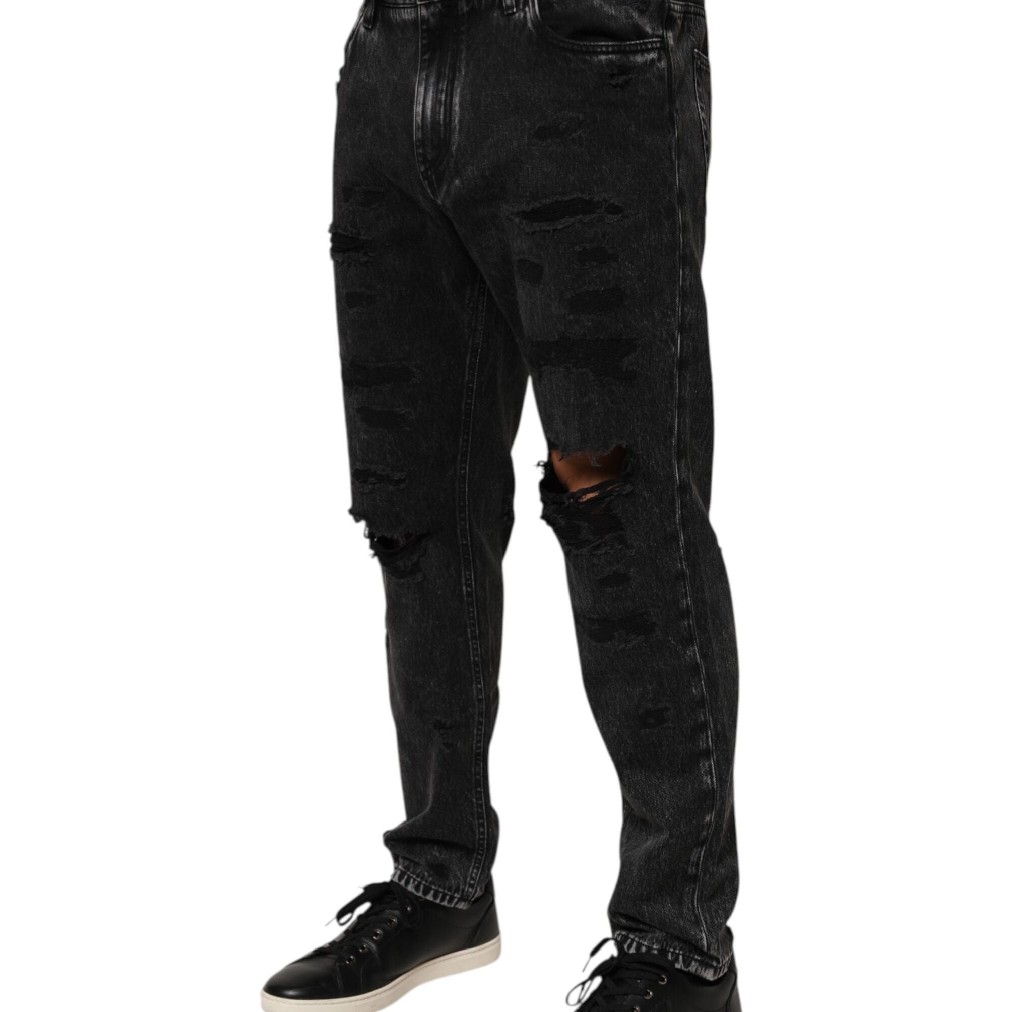 Dolce & Gabbana Black Washed Ripped Loose Cotton Denim Jeans