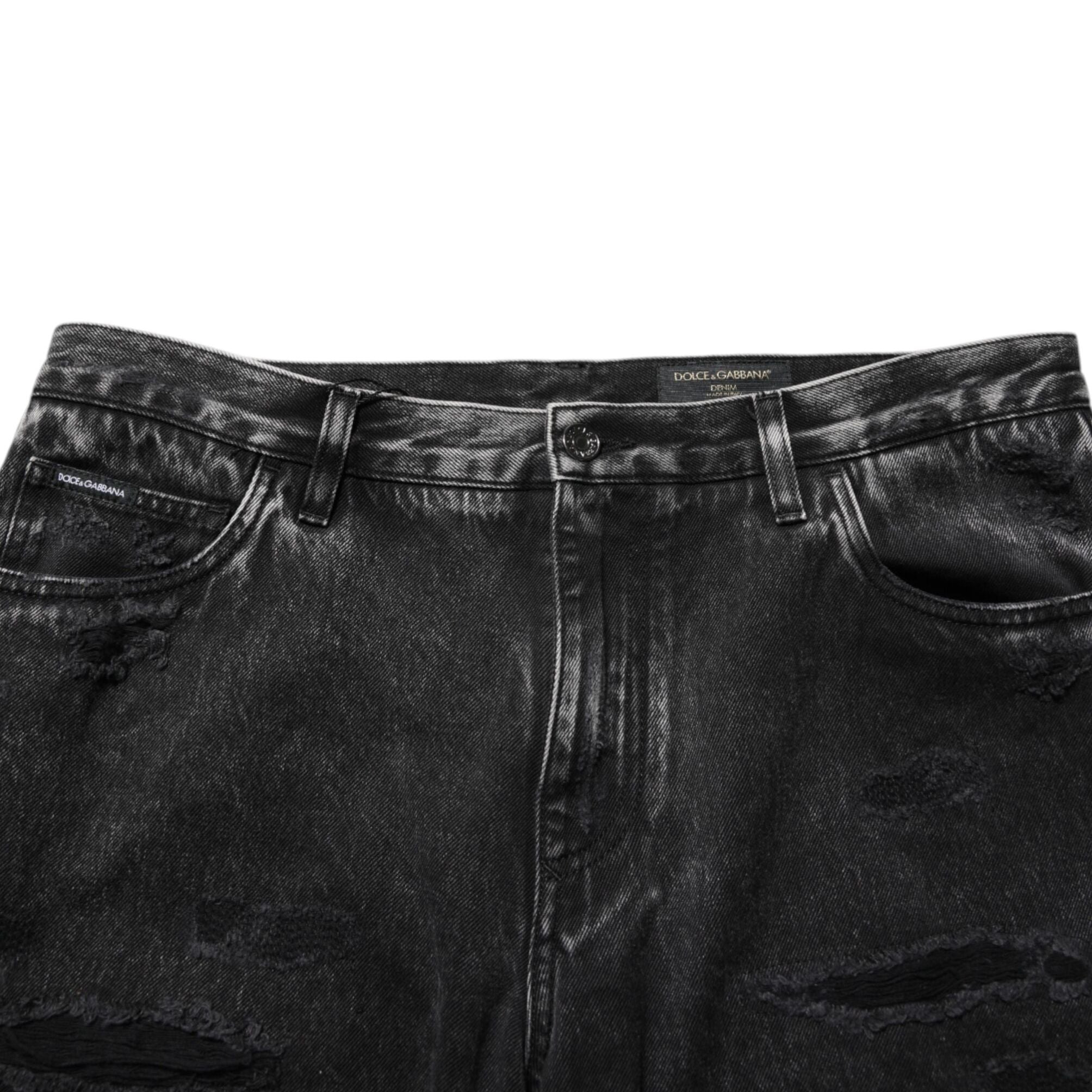 Dolce & Gabbana Black Washed Ripped Loose Cotton Denim Jeans