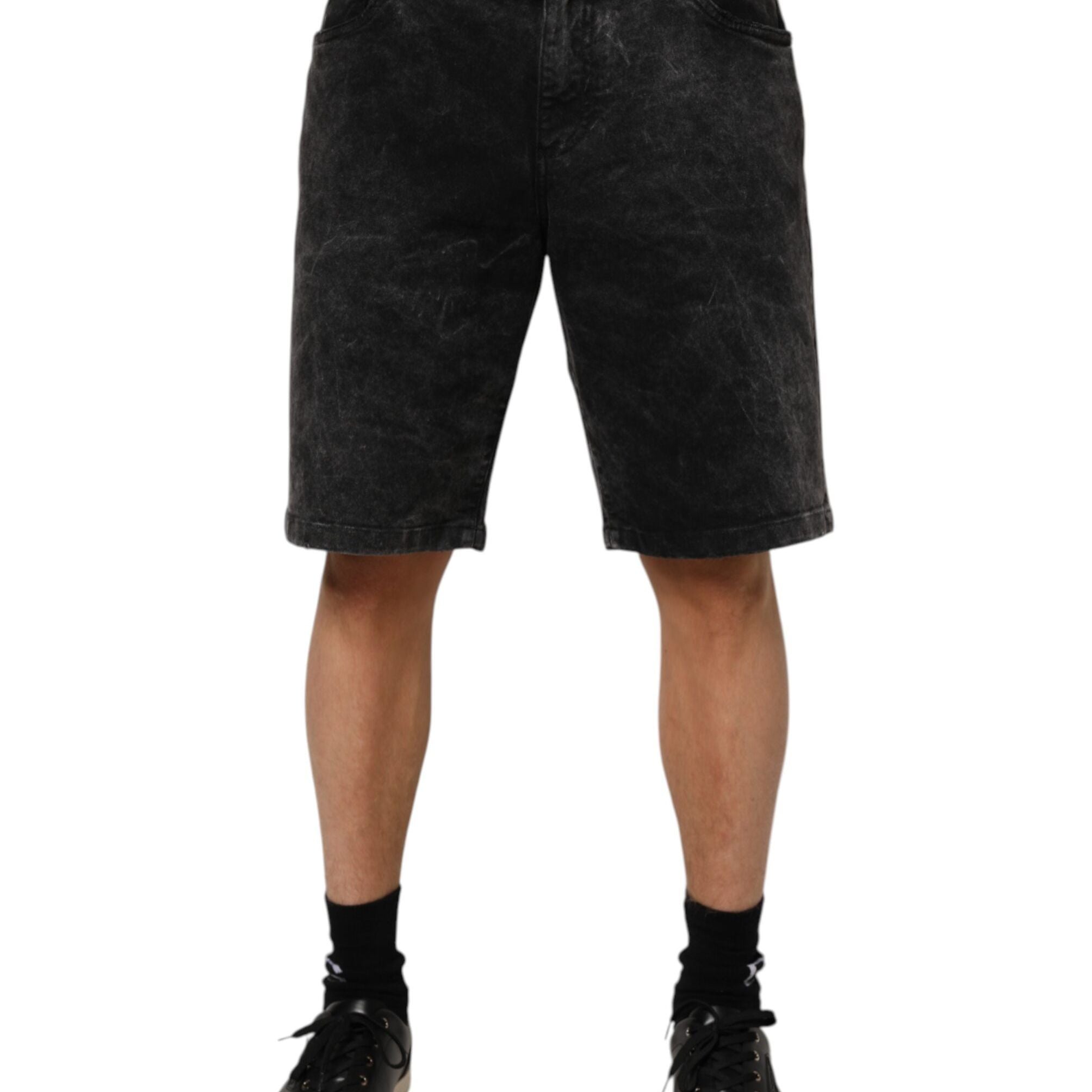 Dolce & Gabbana Black Cotton Mid Waist Denim Men Bermuda Short