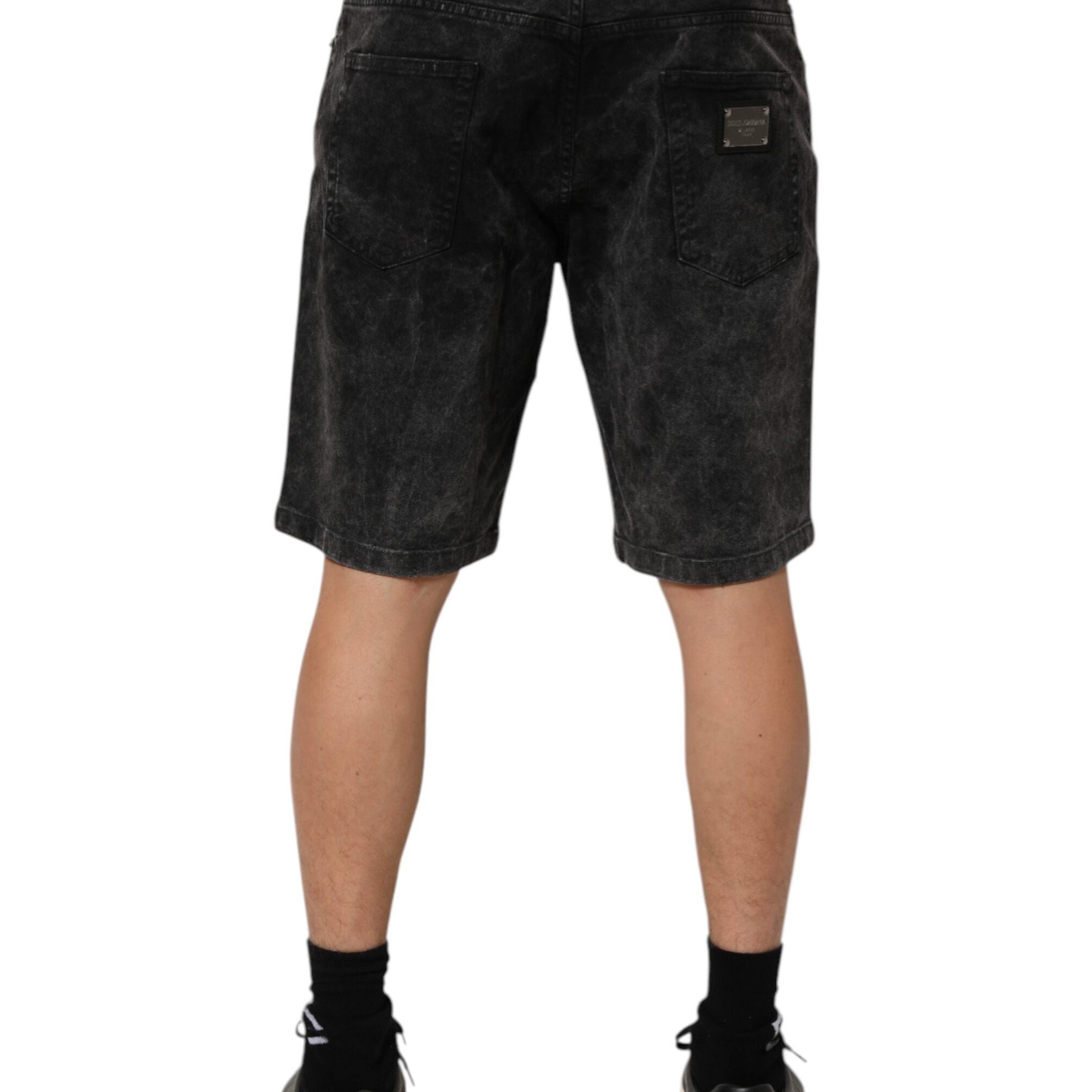 Dolce & Gabbana Black Cotton Mid Waist Denim Men Bermuda Short