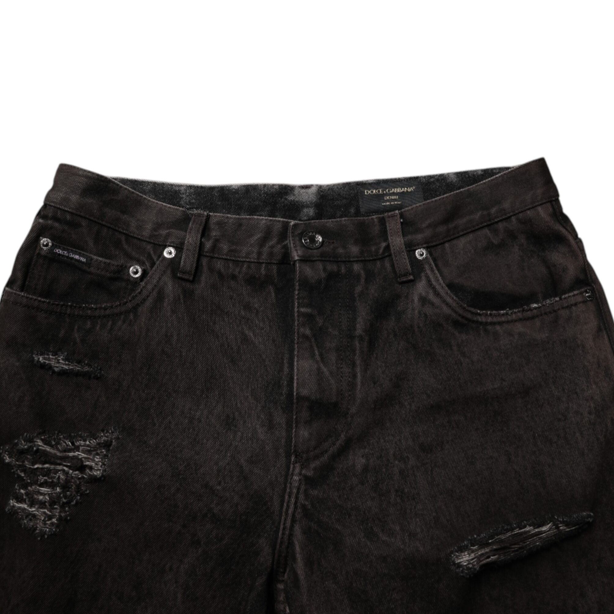 Dolce & Gabbana Black Cotton Tattered Denim Men Bermuda Short