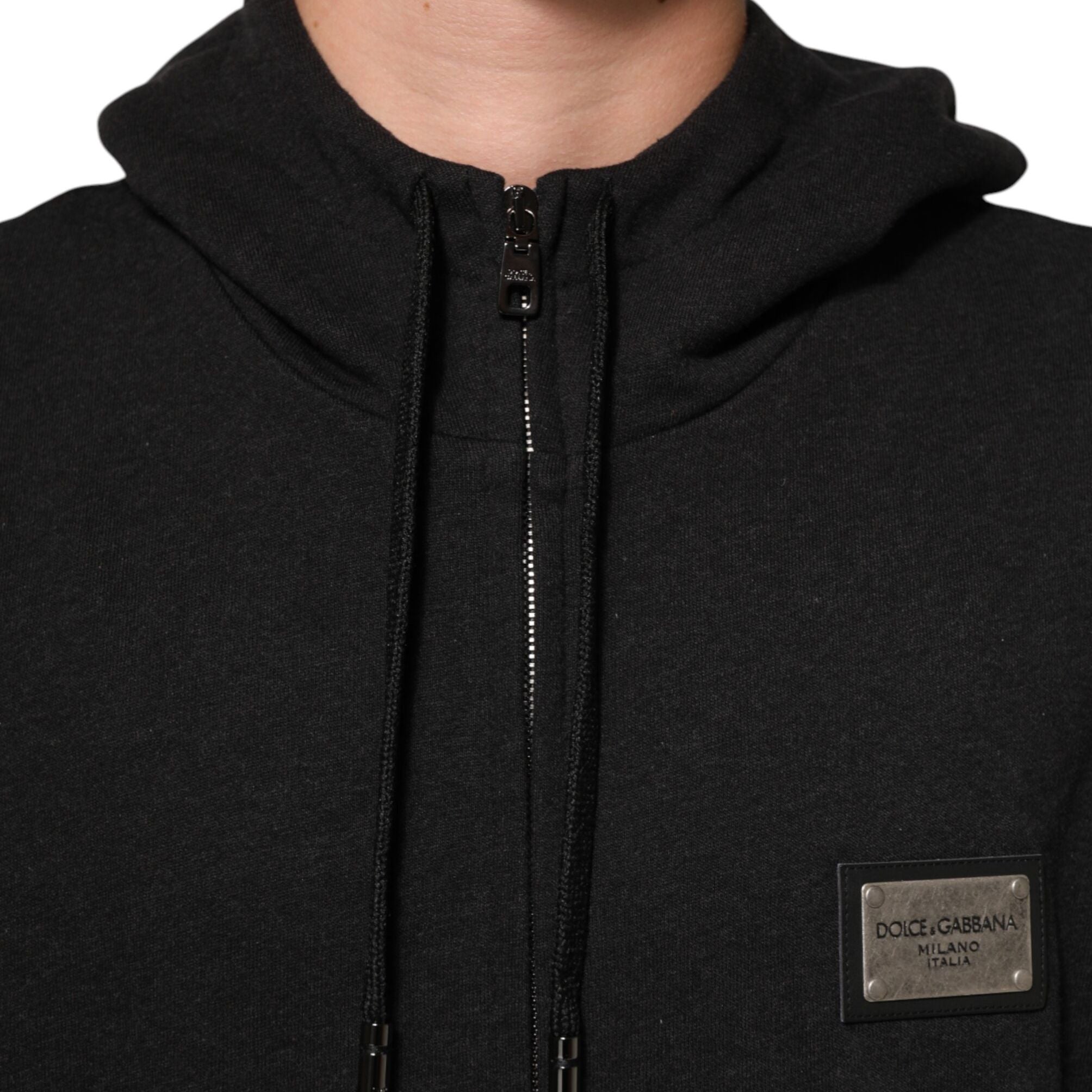 Dolce & Gabbana Black Logo FullZip Hooded Sweatshirt Sweater