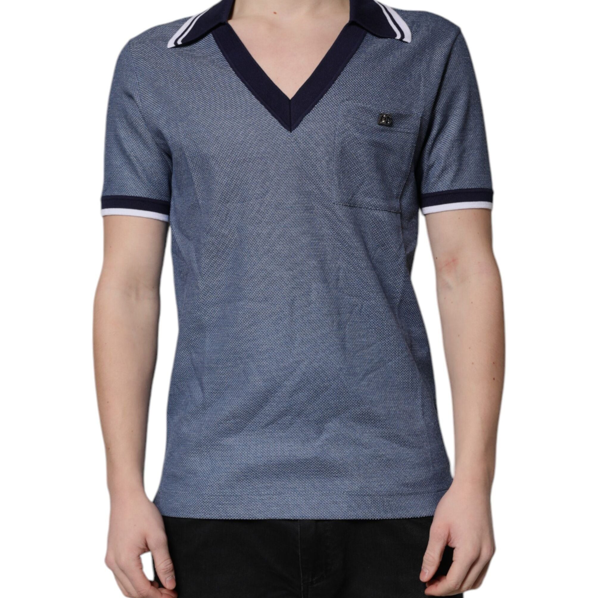 Dolce & Gabbana Blue Collared V-neck Silk Blend Polo T-shirt