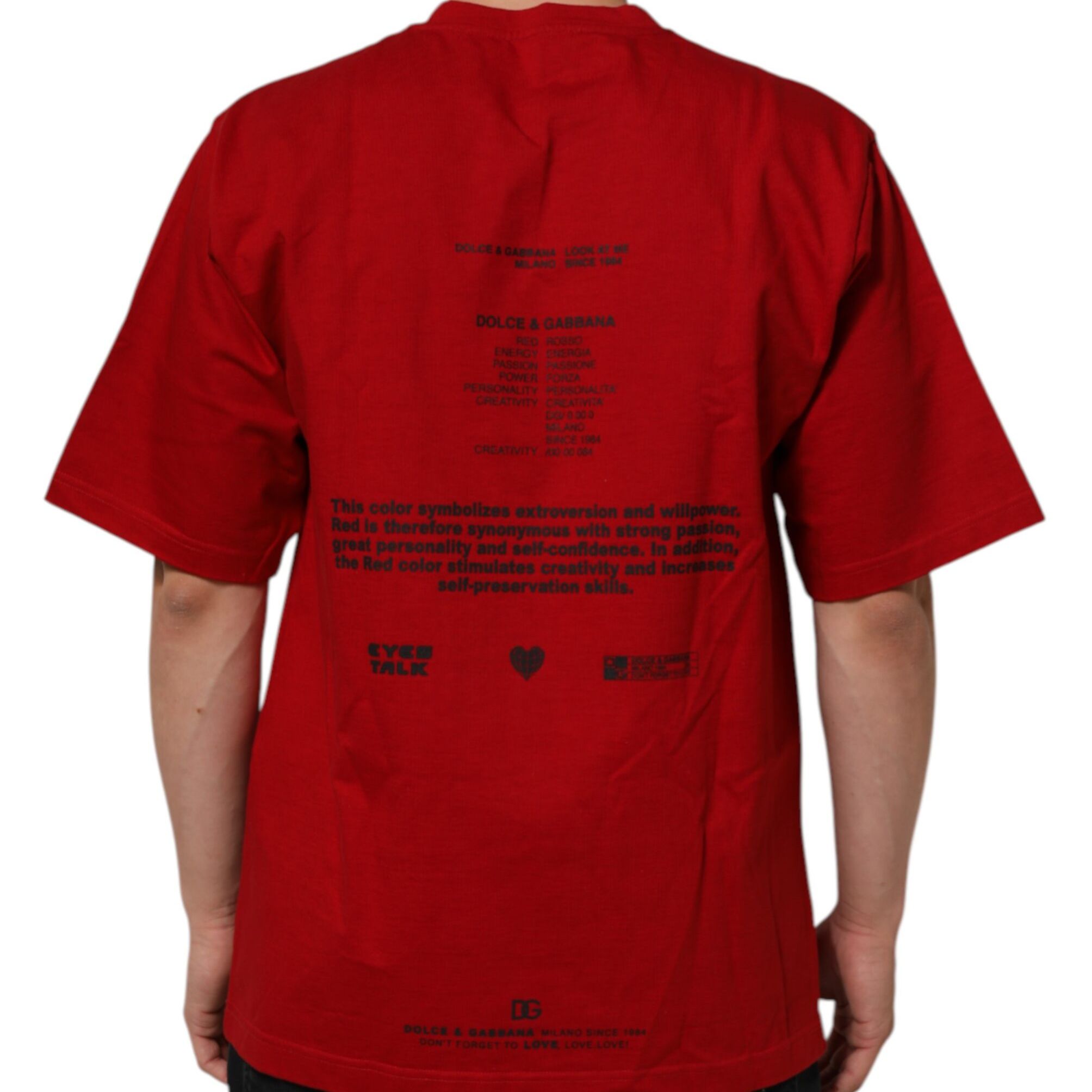 Dolce & Gabbana Red Logo Eye Print Cotton Short Sleeve T-shirt