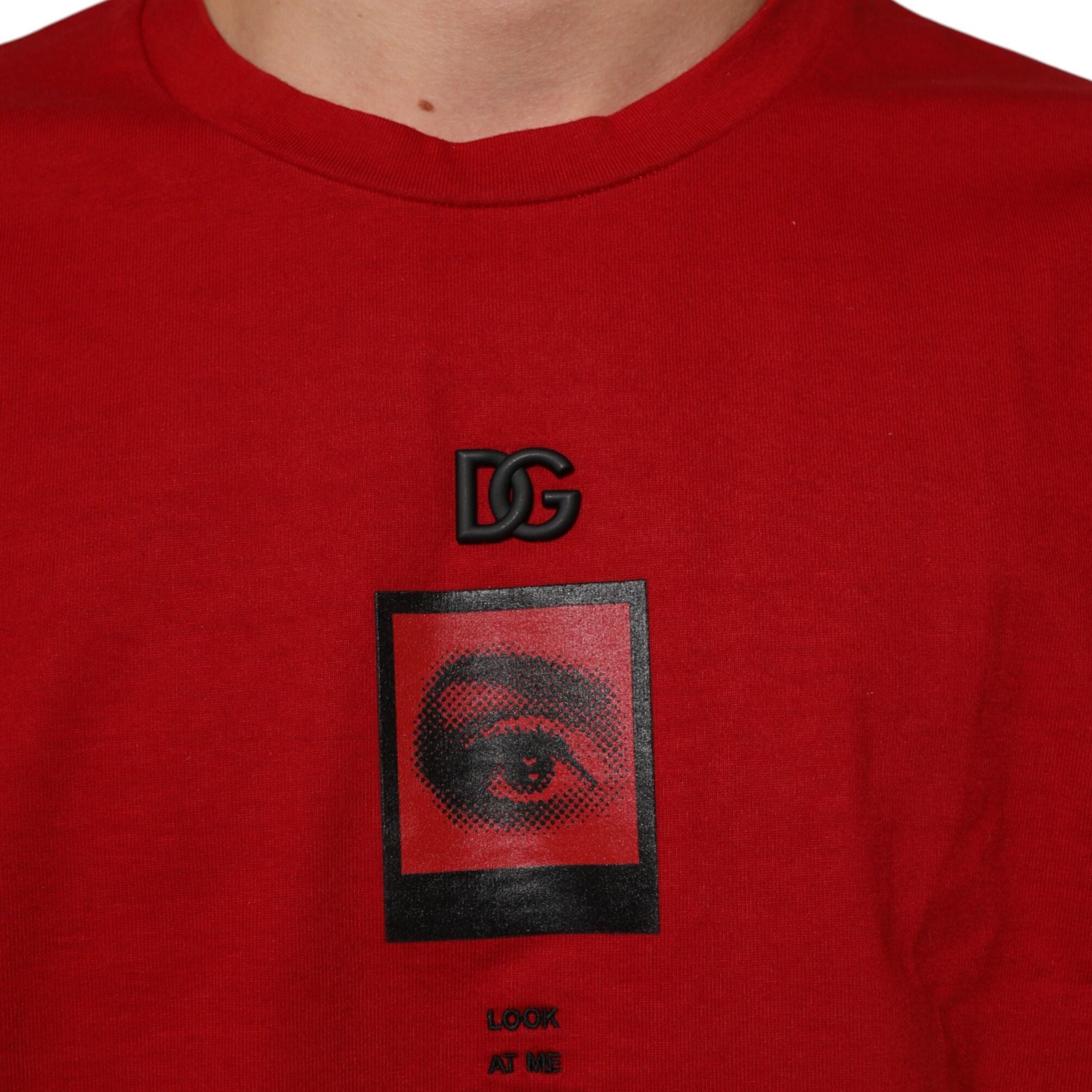 Dolce & Gabbana Red Logo Eye Print Cotton Short Sleeve T-shirt