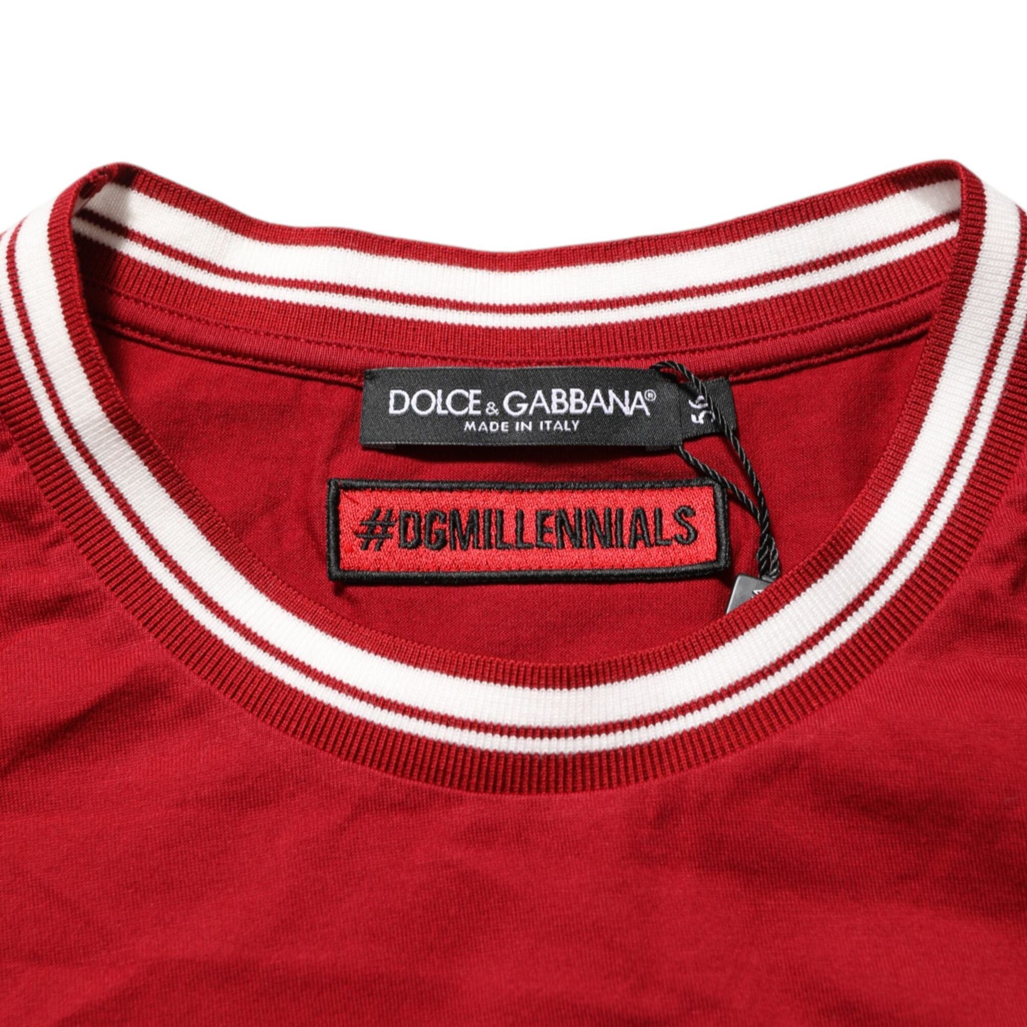 Dolce & Gabbana Maroon LogoCrown Cotton Half Sleeve T-shirt