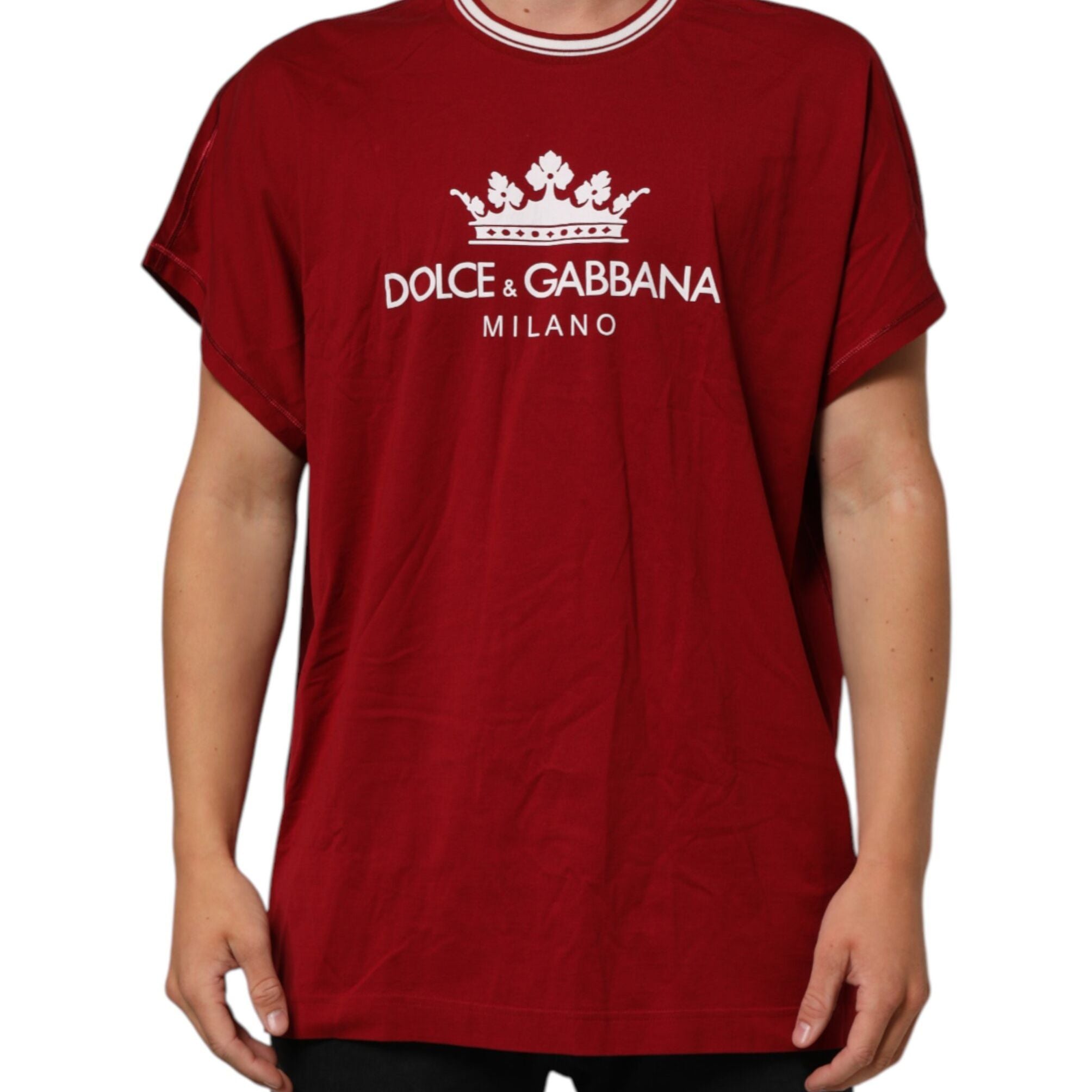 Dolce & Gabbana Maroon LogoCrown Cotton Half Sleeve T-shirt