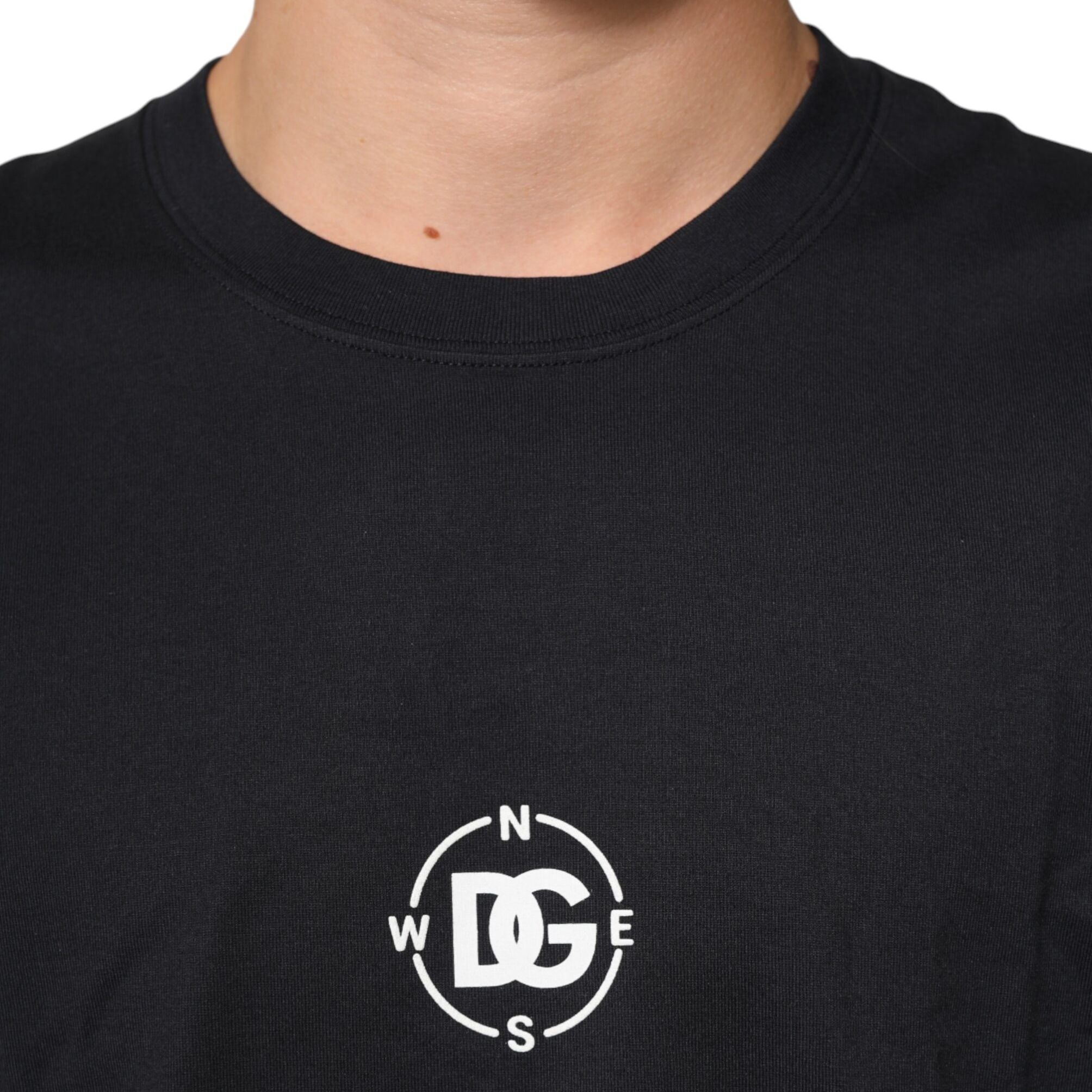 Dolce & Gabbana Black Logo Compass Cotton Crew Neck T-shirt