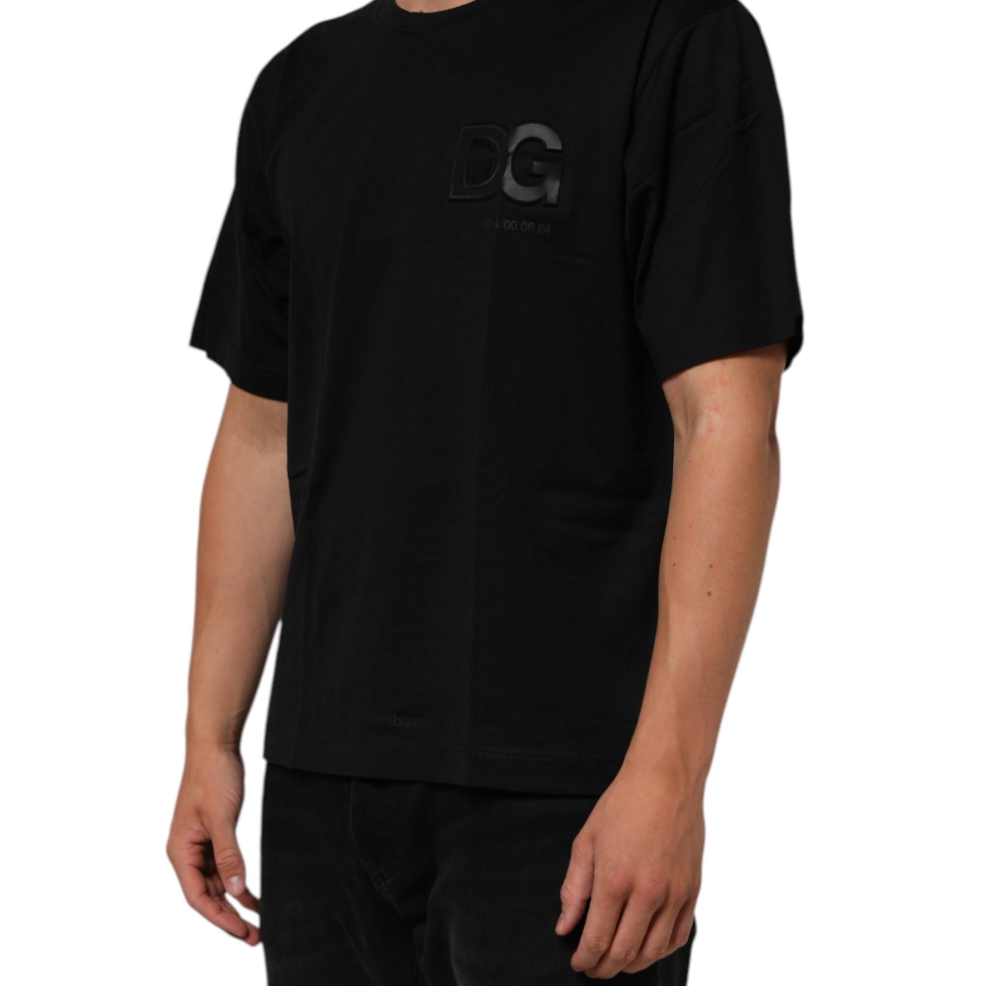 Dolce & Gabbana Black Logo Patch Cotton Men Crew Neck T-shirt
