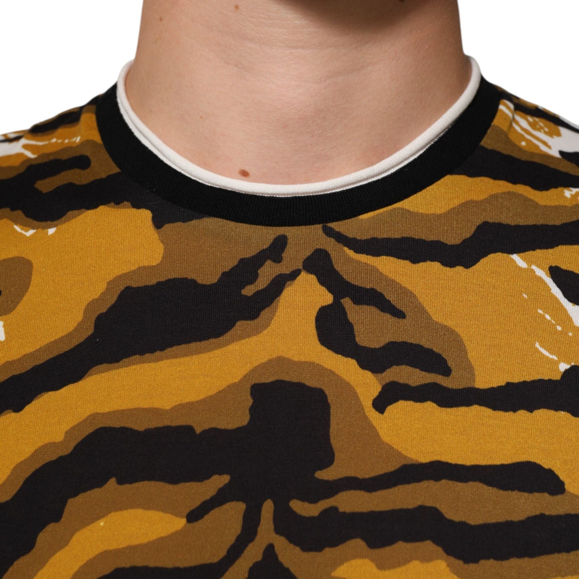 Dolce & Gabbana Multicolor Leopard Palm Leaf Men Crew Neck T-shirt
