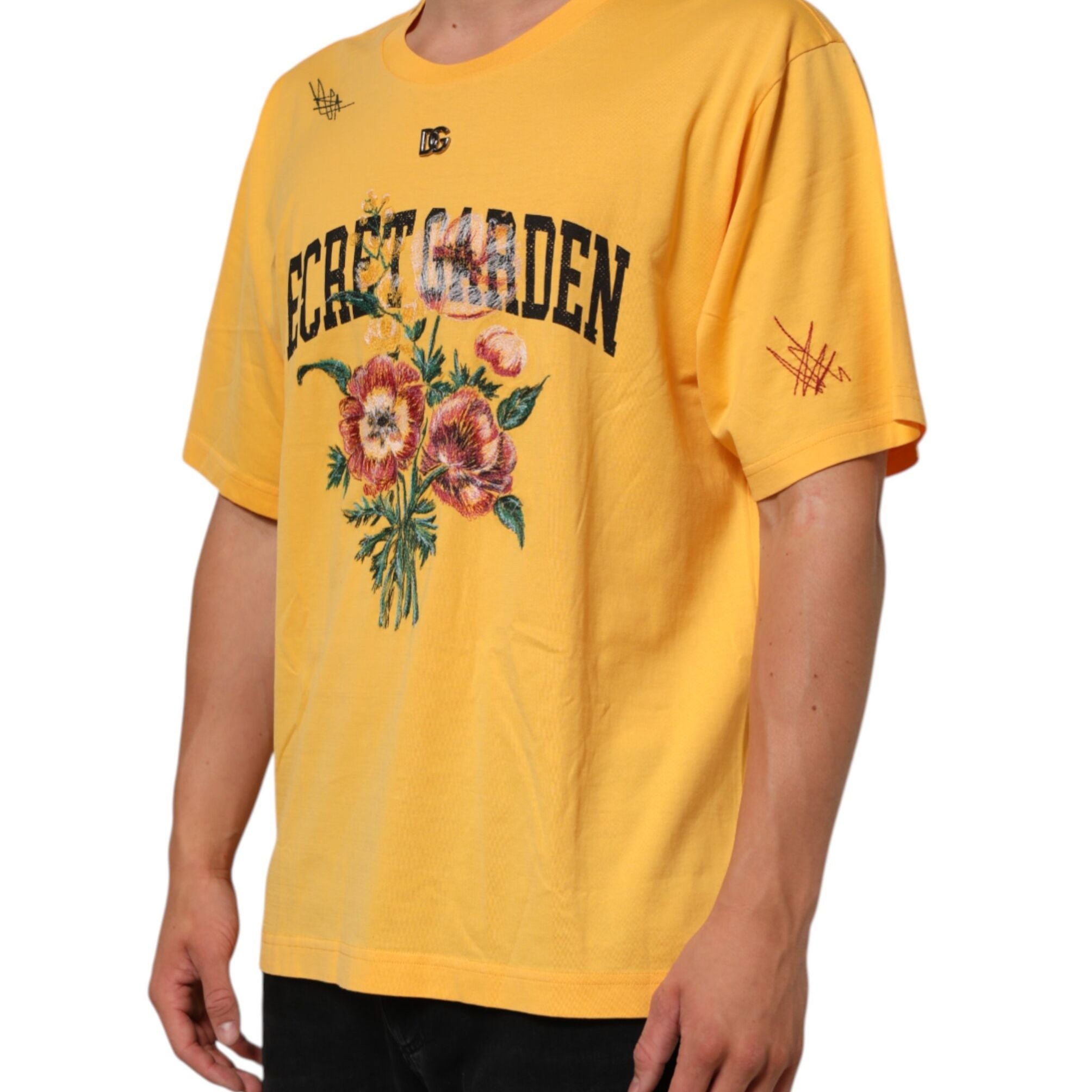 Dolce & Gabbana Yellow Secret Graden Floral Cotton CrewNeck T-shirt