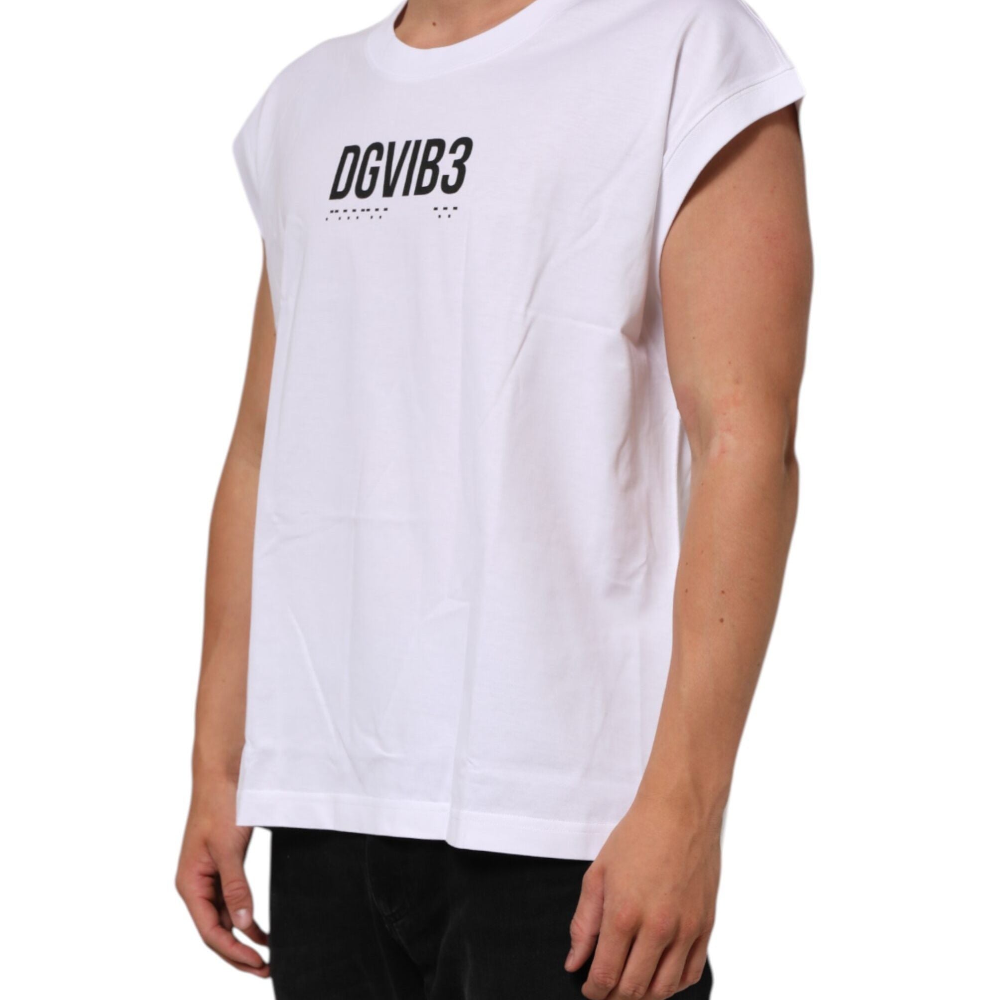 Dolce & Gabbana White Cotton Sleeveless Printed Tank T-shirt