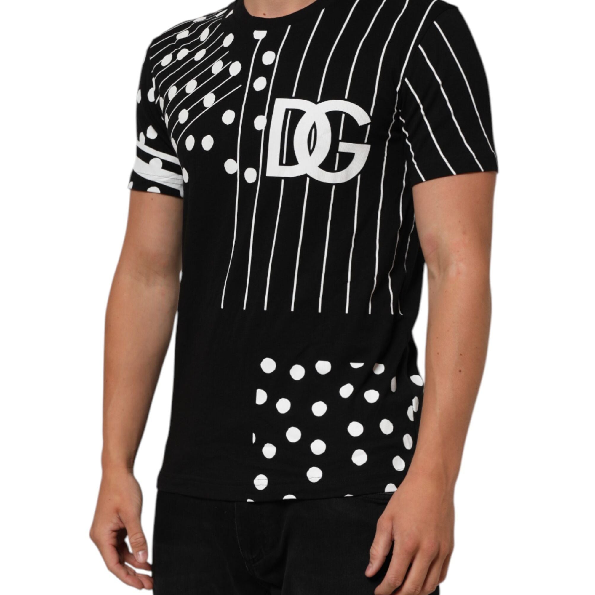 Dolce & Gabbana Black Cotton Polka Dots Round Neck T-shirt
