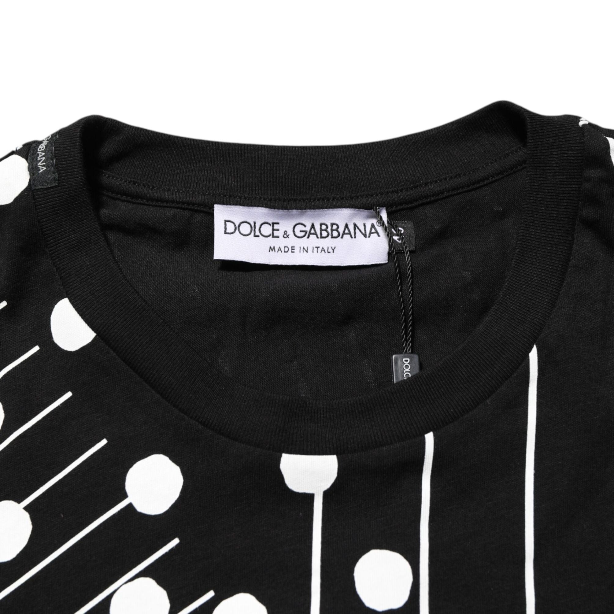 Dolce & Gabbana Black Cotton Polka Dots Round Neck T-shirt