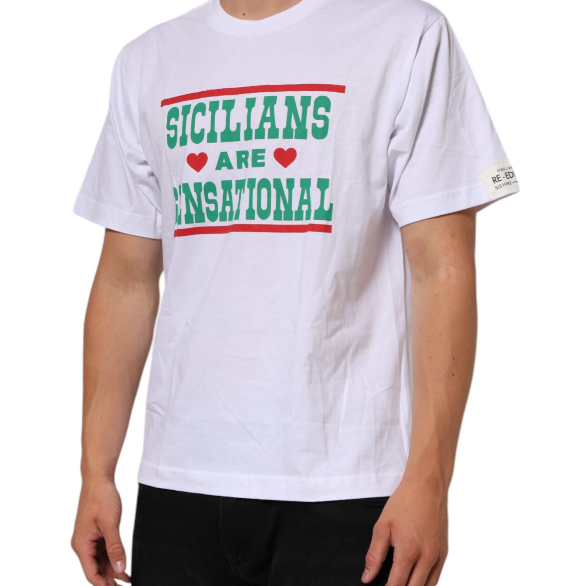 Dolce & Gabbana White Graphic Print Cotton Crew Neck T-shirt