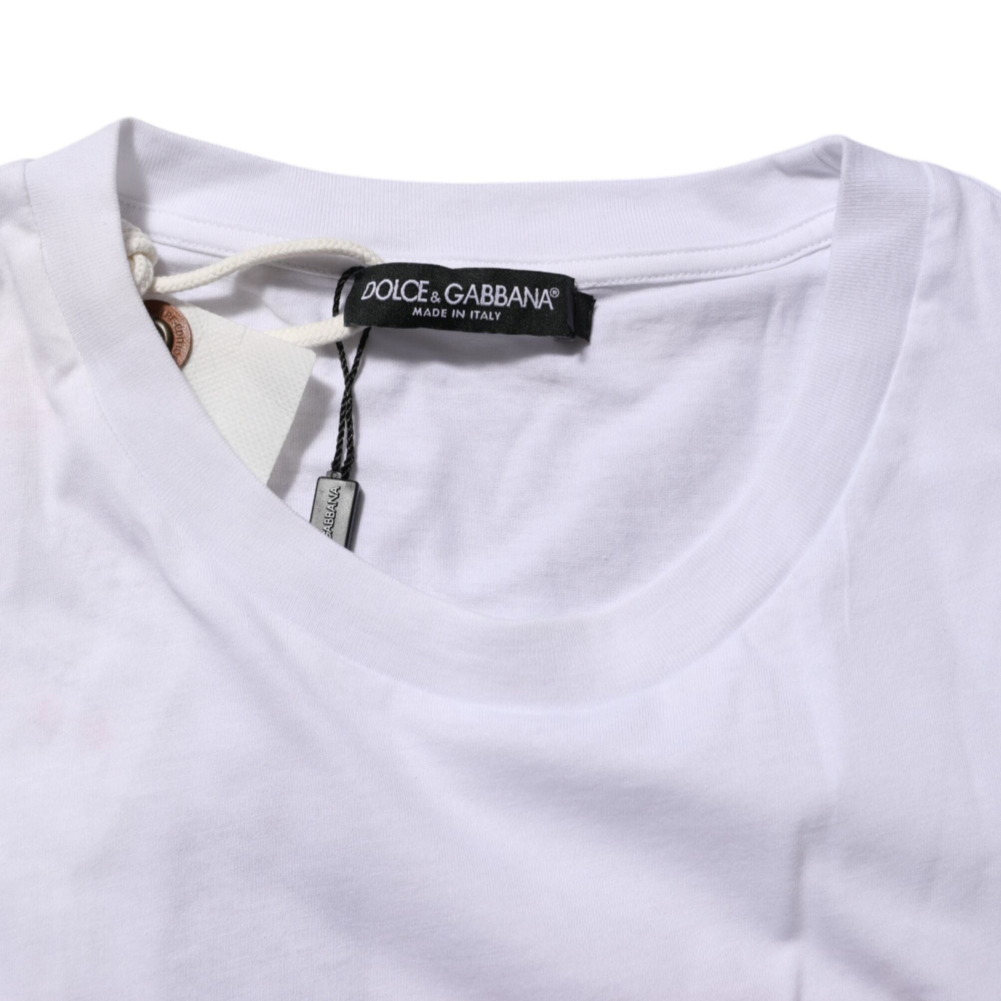 Dolce & Gabbana White Graphic Print Cotton Crew Neck T-shirt
